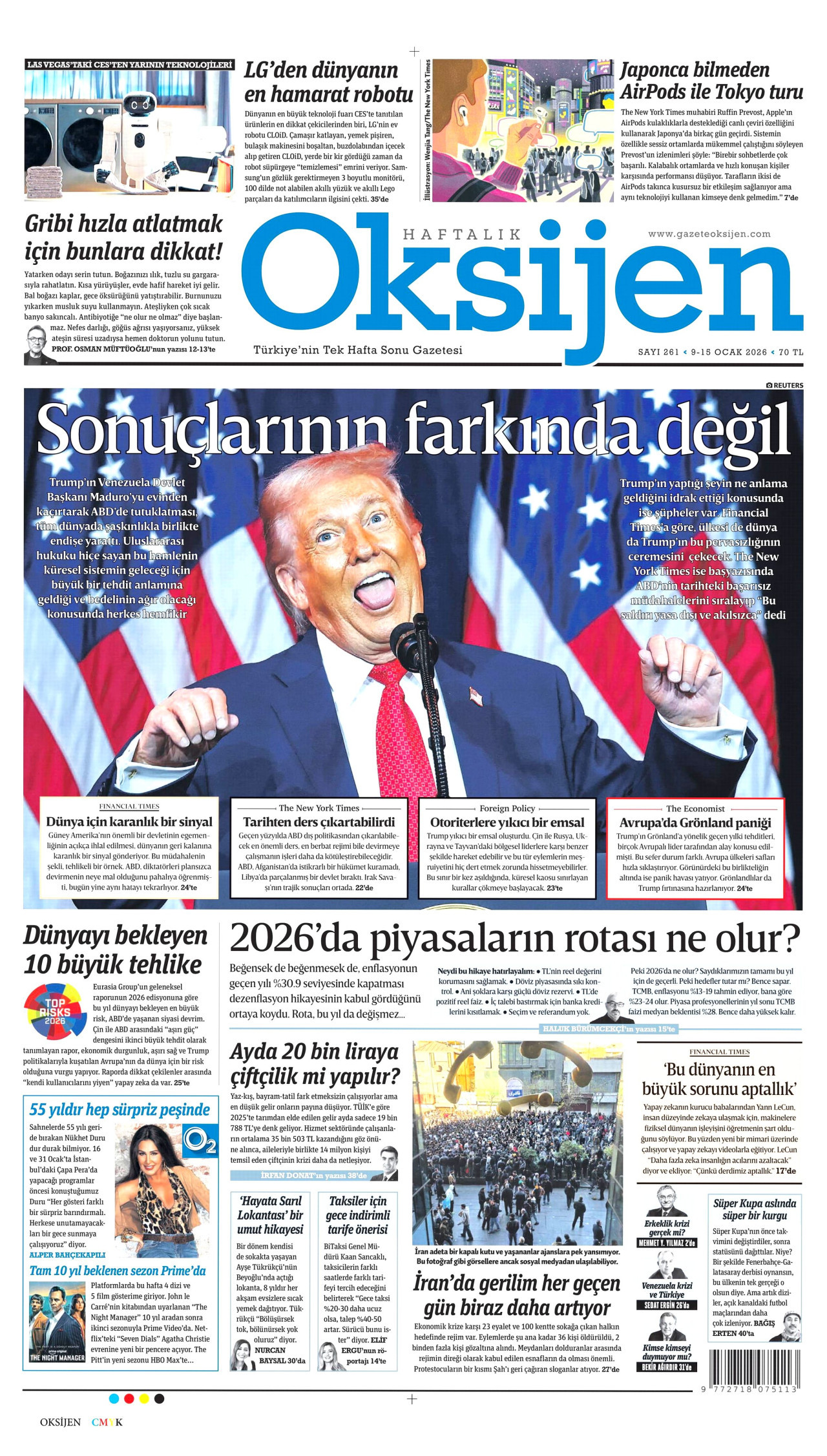 Oksijen Gazetesi Manşeti - 9 Ocak 2026 Birinci Sayfa