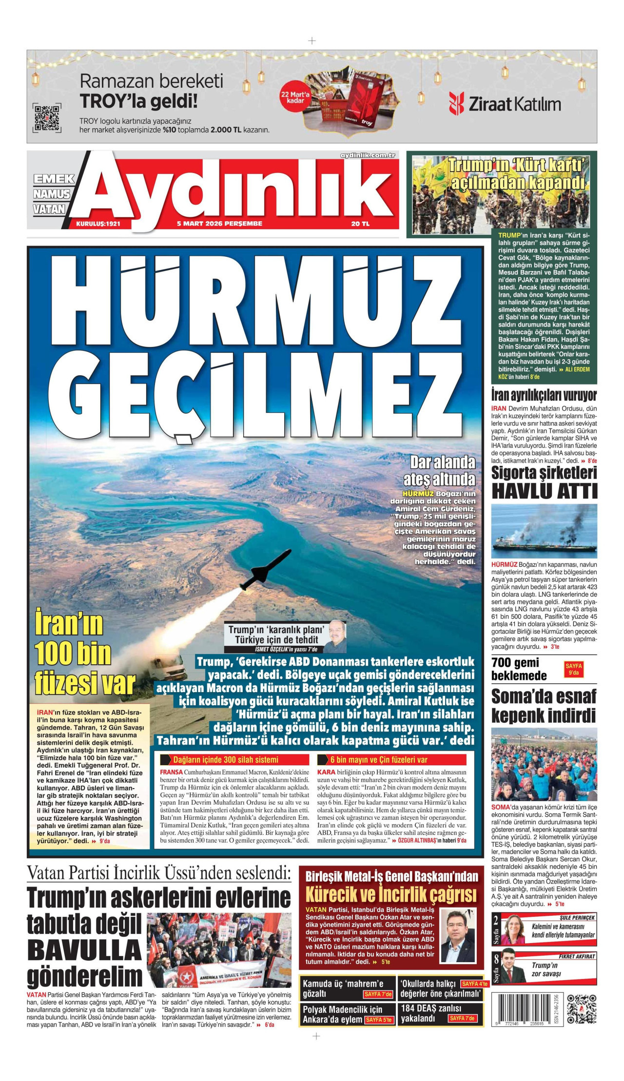 Aydınlık Gazetesi Manşet