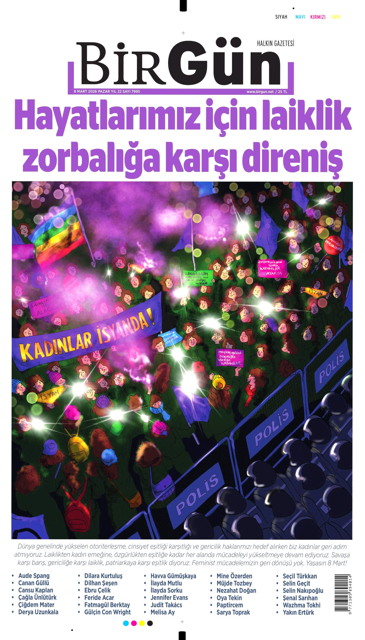 BirGün Gazetesi Manşeti - 8 Mart 2026 Birinci Sayfa