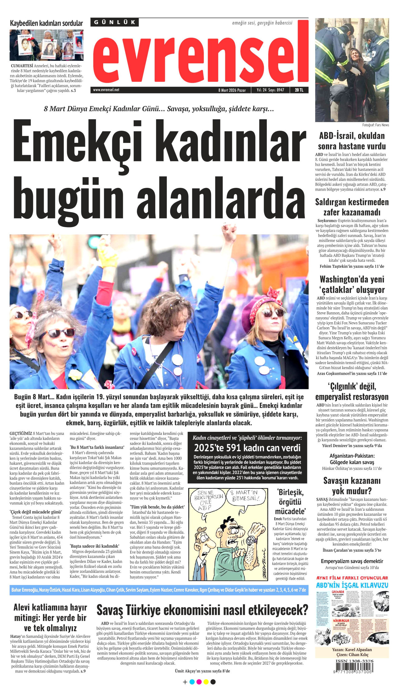 Evrensel Gazetesi Manşeti - 8 Mart 2026 Birinci Sayfa