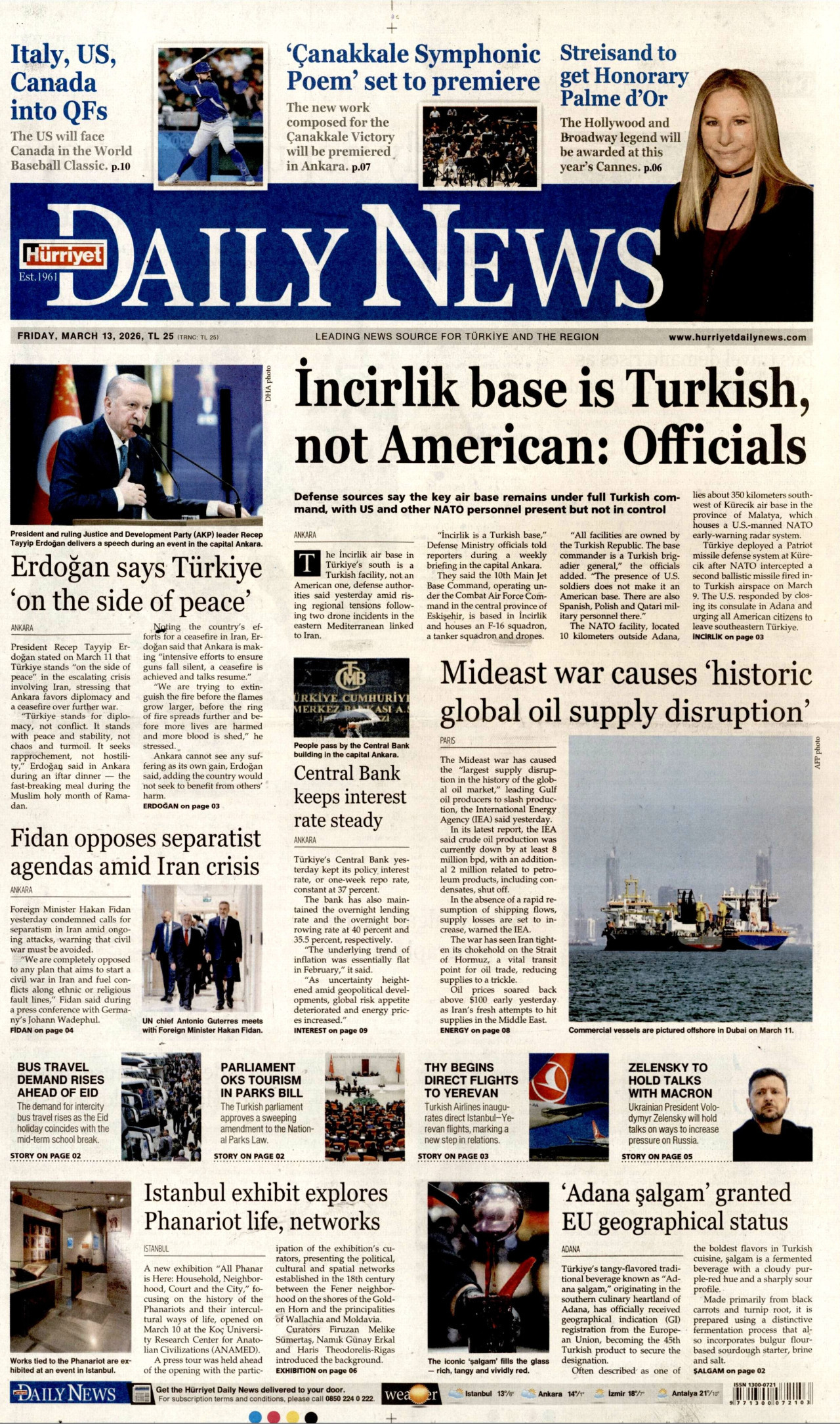 Hürriyet Daily News Gazetesi Manşeti