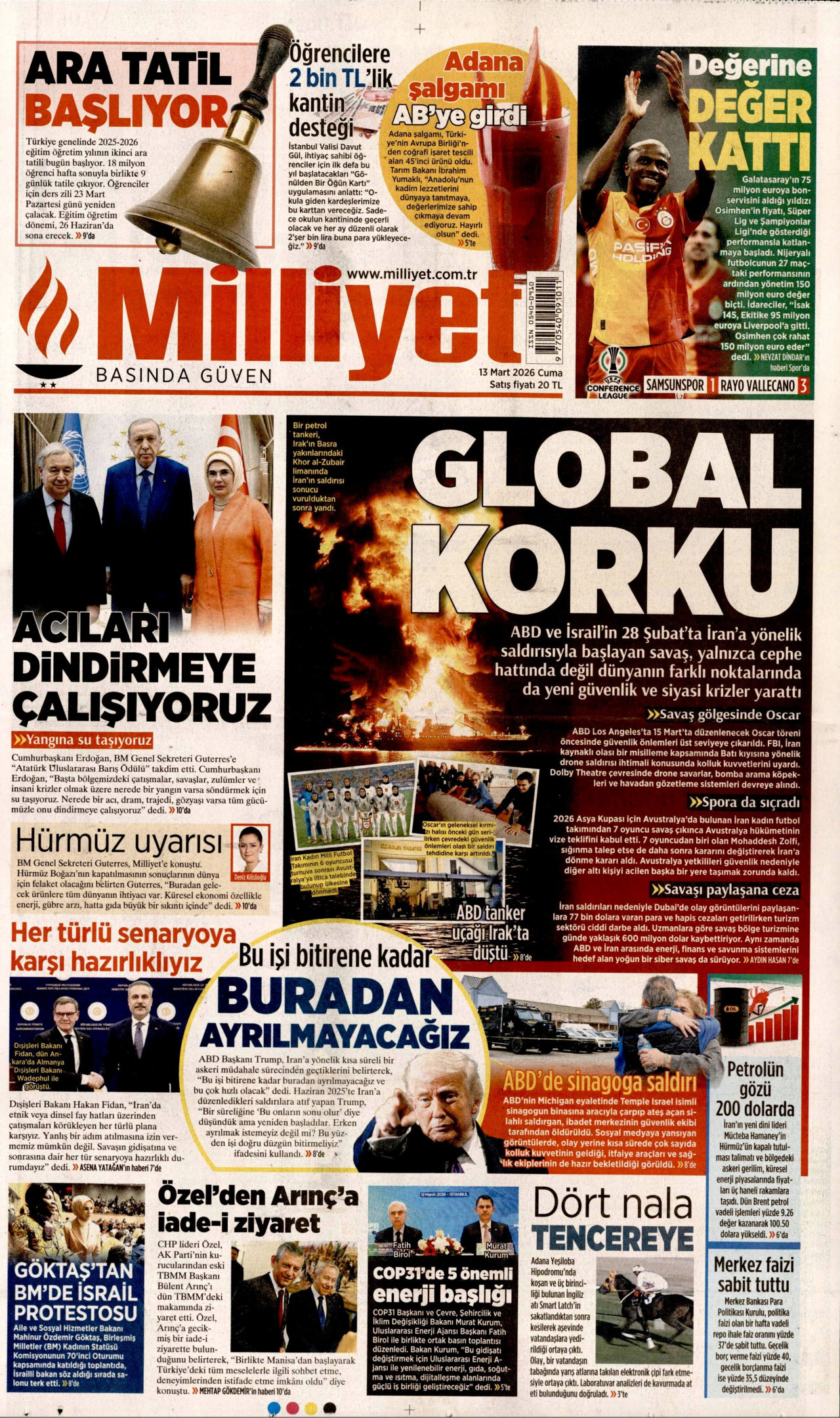Milliyet Gazetesi Manşeti