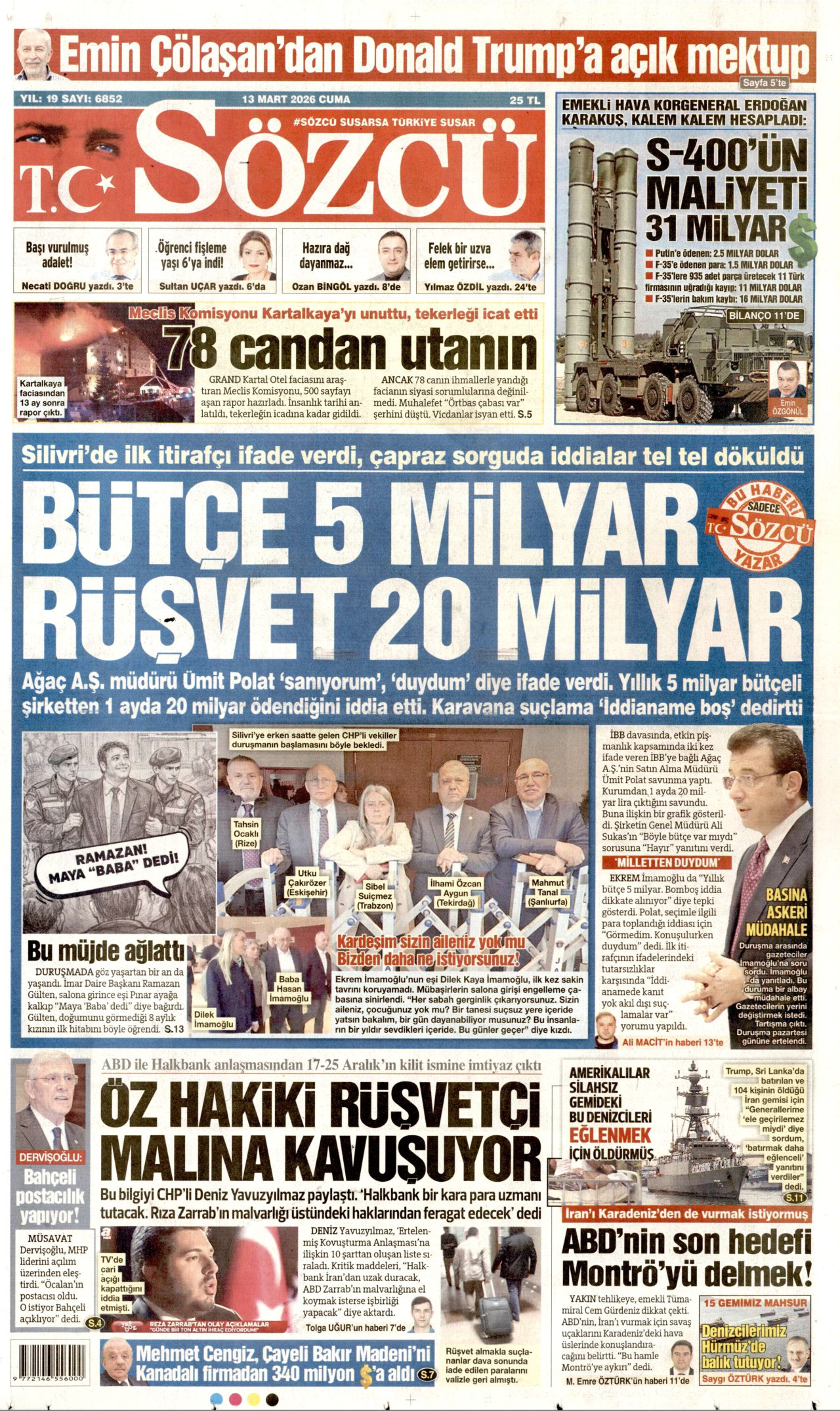 Sözcü Gazetesi Manşeti