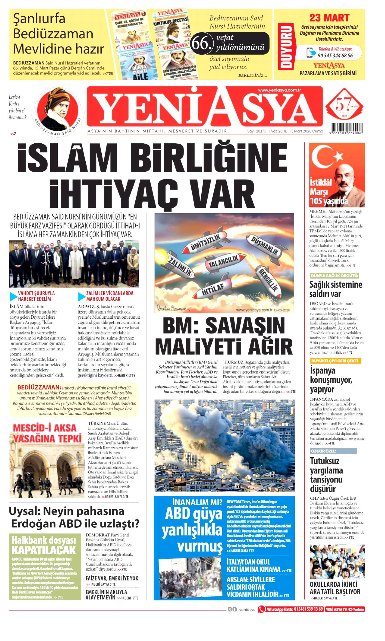 Yeni Asya Gazetesi Manşeti