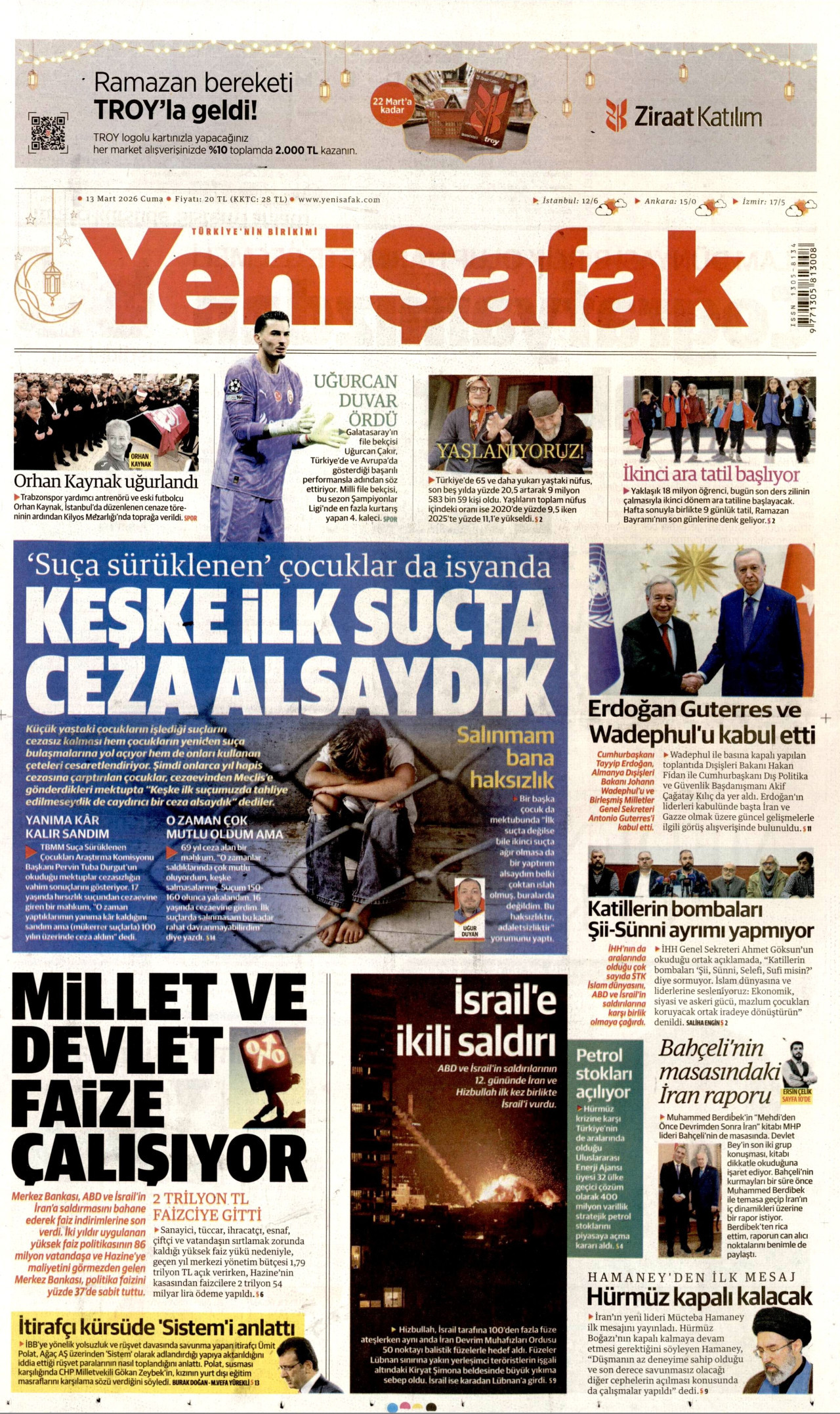 Yeni Şafak Gazetesi Manşeti