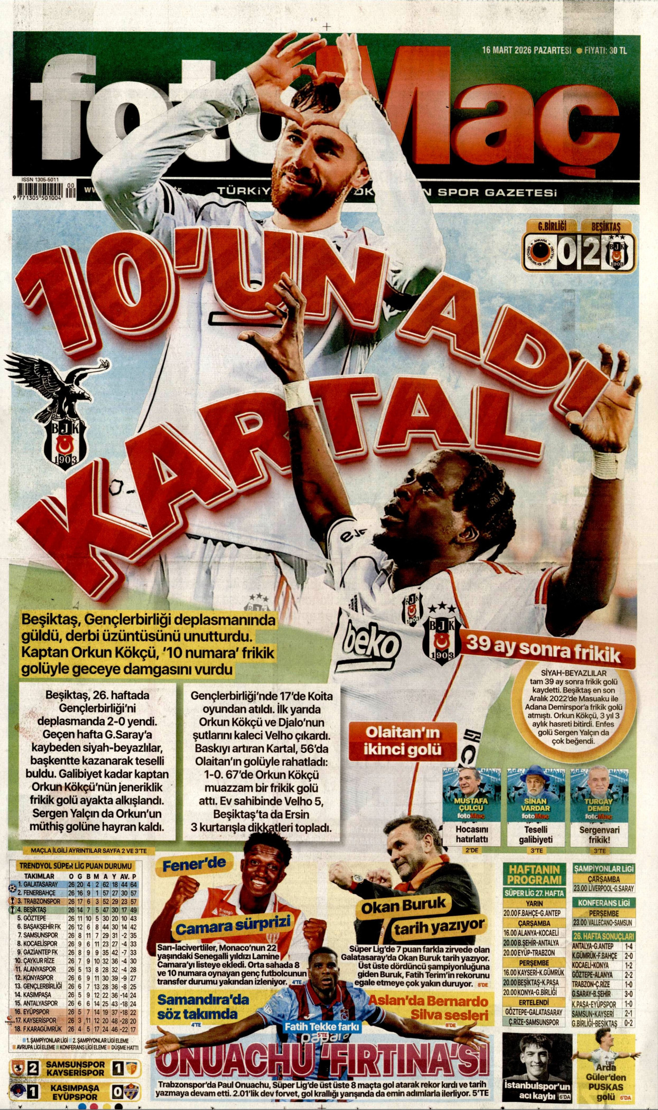 Fotomaç Gazetesi Manşeti - 16.03.2026