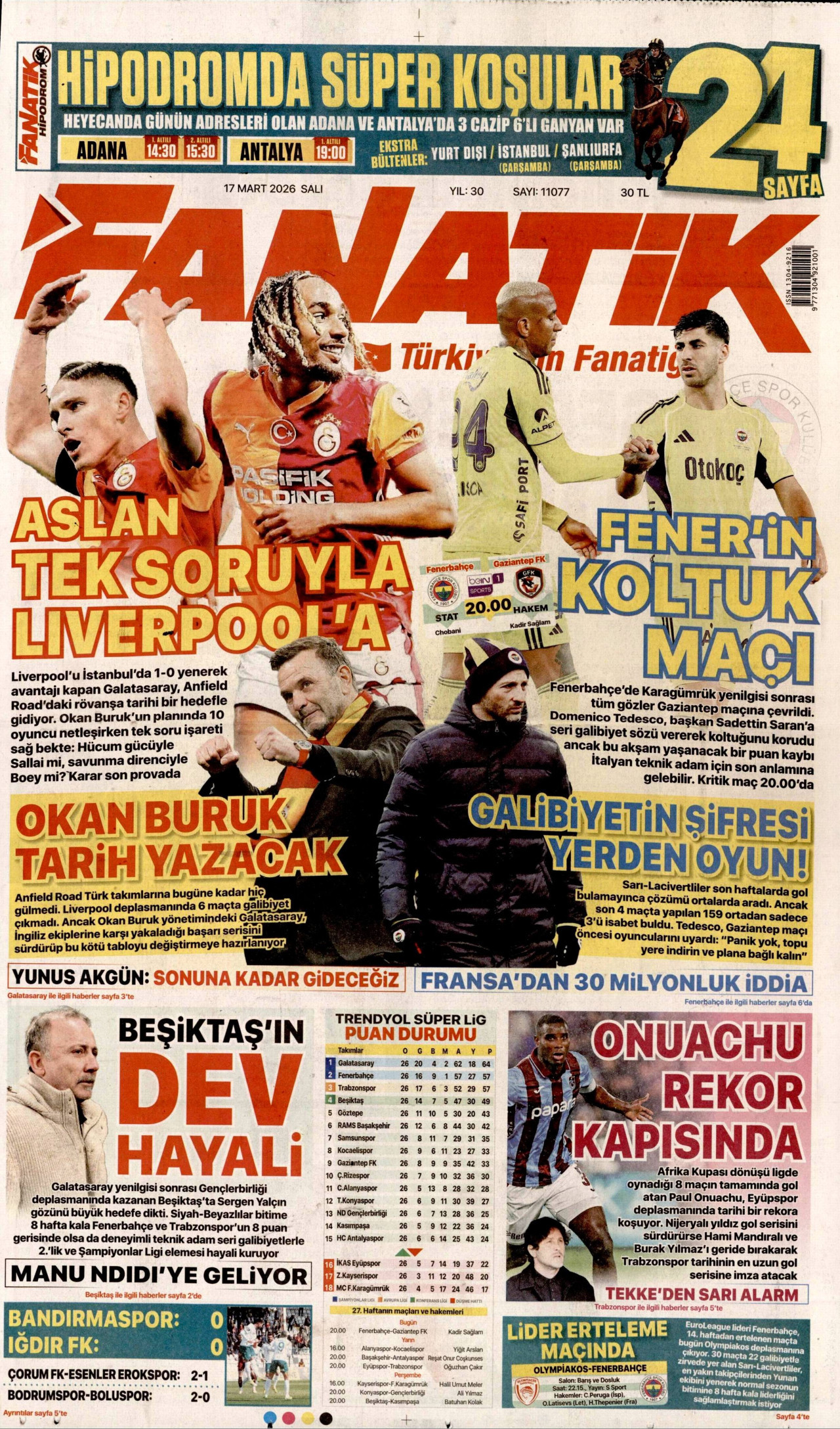 Fanatik Gazetesi Manşeti - 17.03.2026