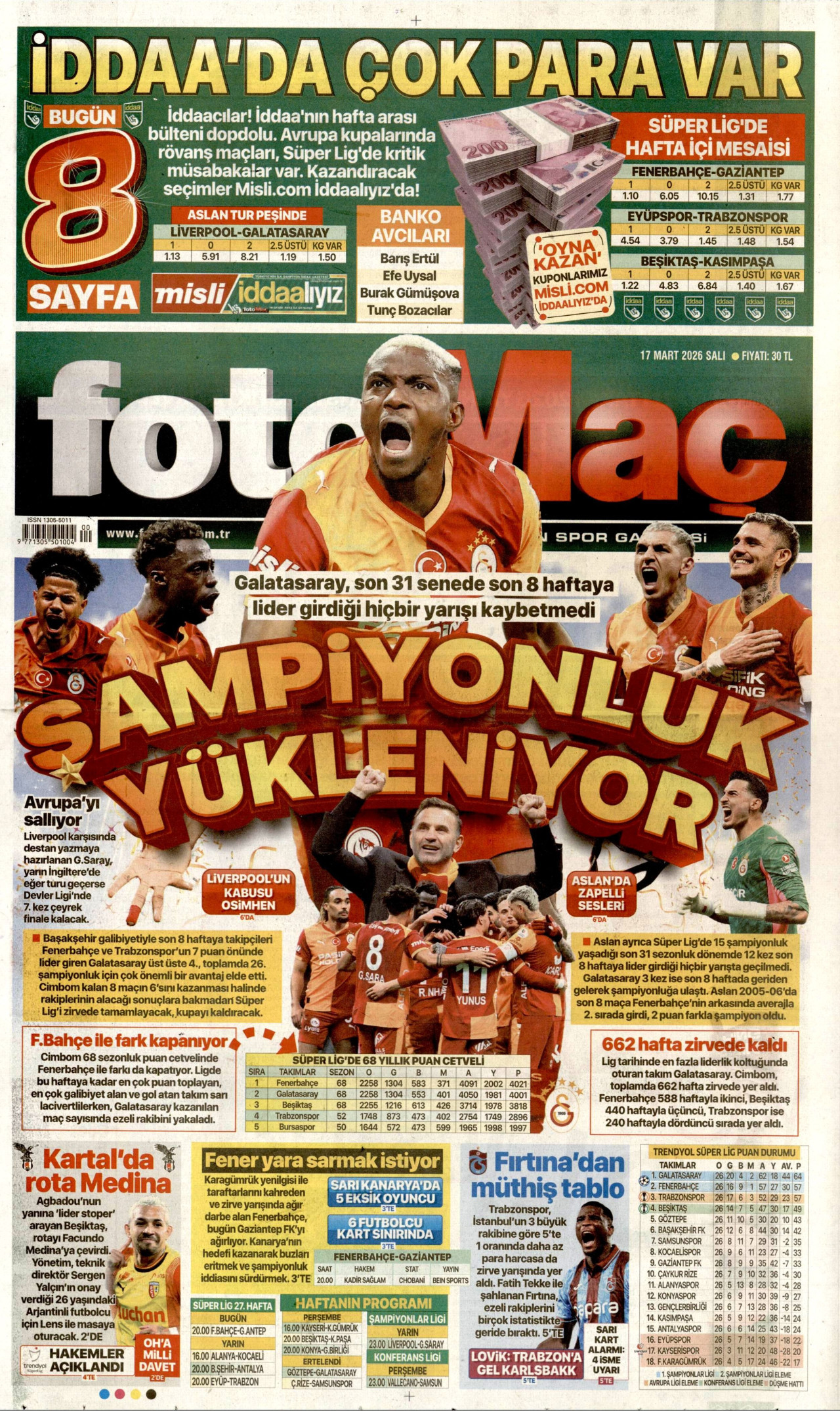 Fotomaç Gazetesi Manşeti - 17.03.2026