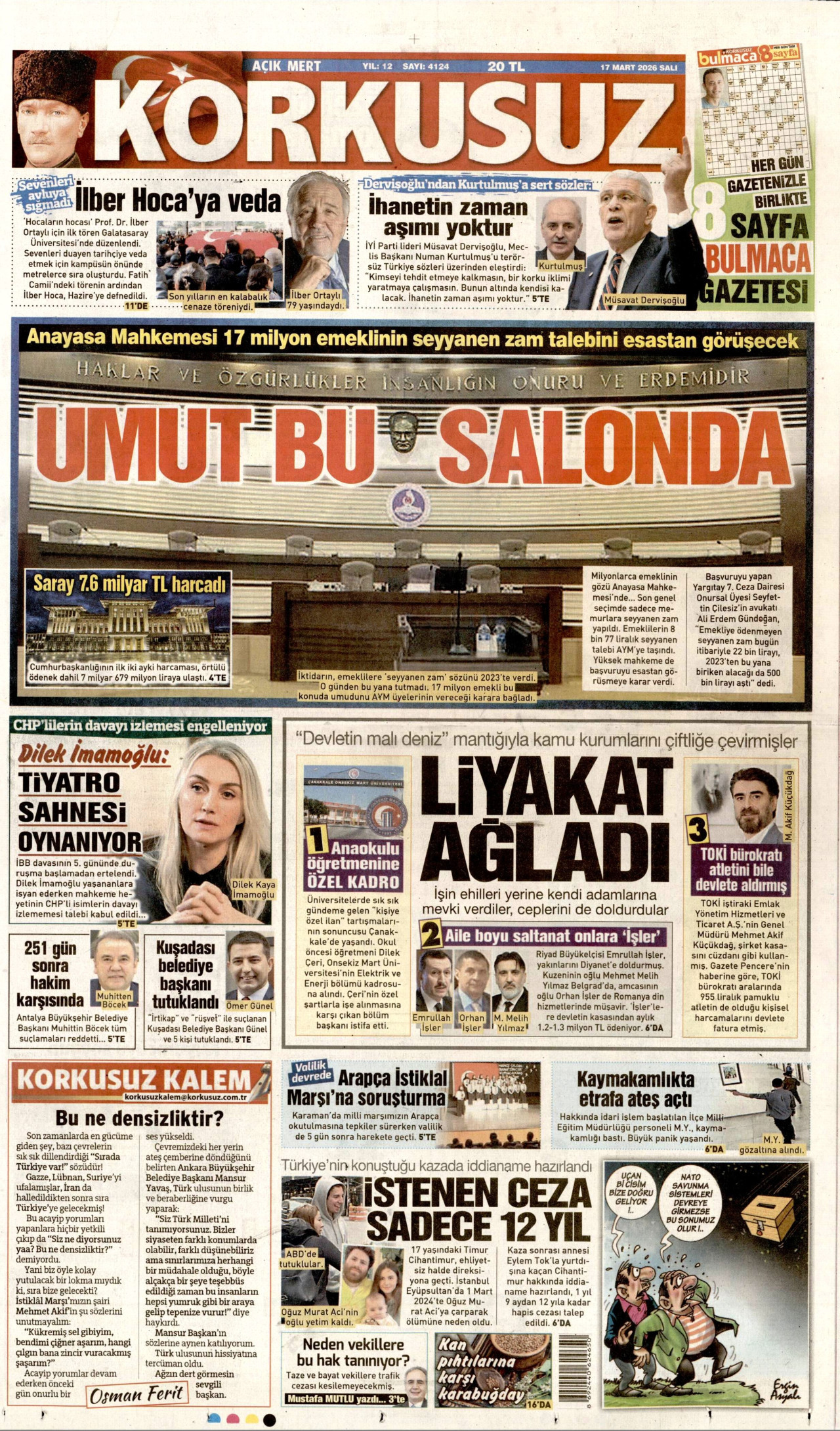 Korkusuz Gazetesi Manşeti - 17.03.2026