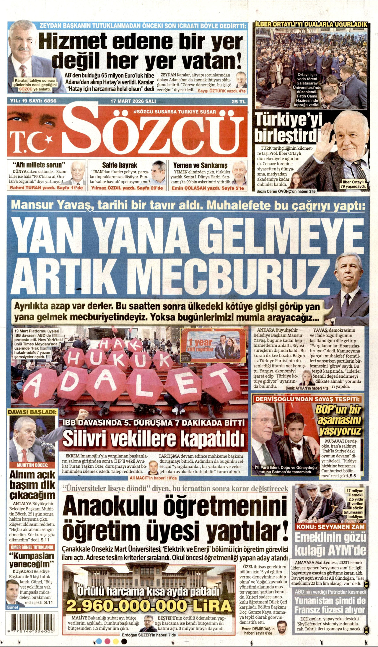 Sözcü Gazetesi Manşeti - 17.03.2026