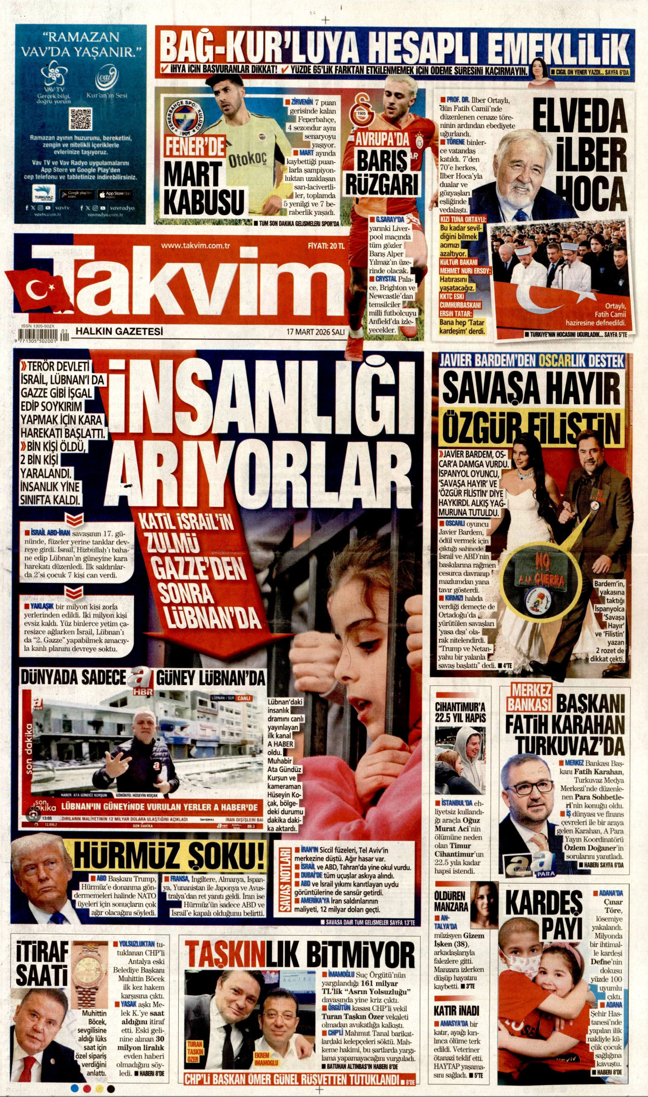 Takvim Gazetesi Manşeti - 17.03.2026