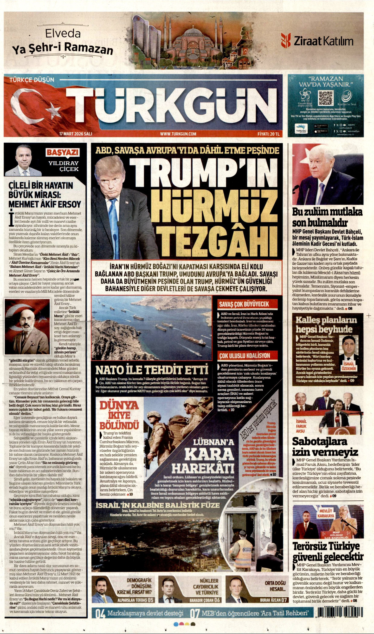 Türkgün Gazetesi Manşeti - 17.03.2026