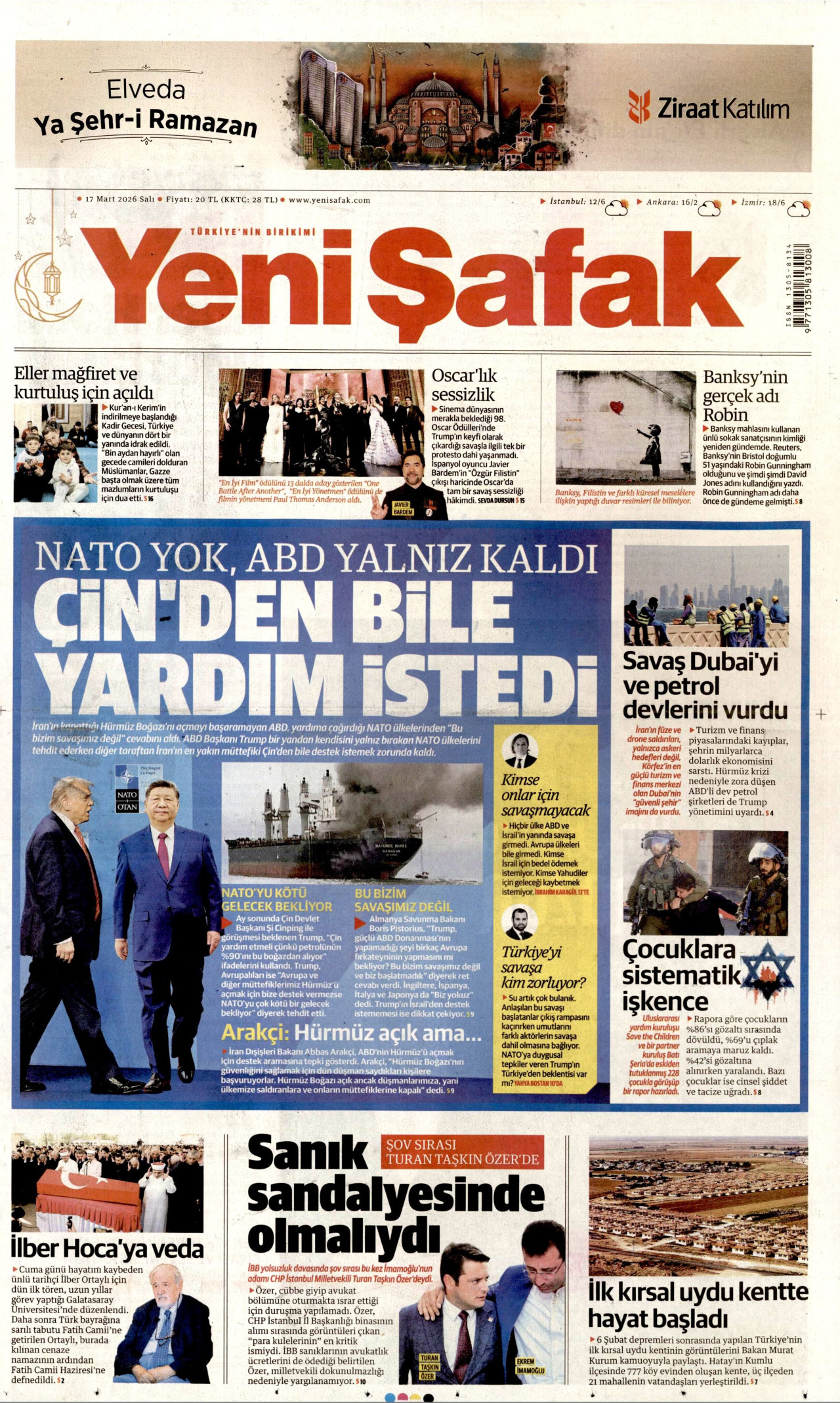 Yeni Şafak Gazetesi Manşeti - 17.03.2026