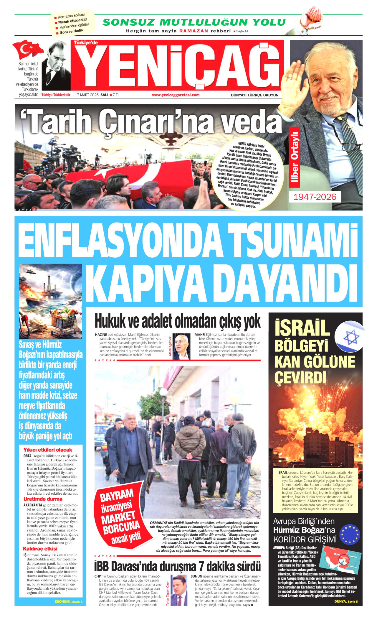 Yeniçağ Gazetesi Manşeti - 17.03.2026