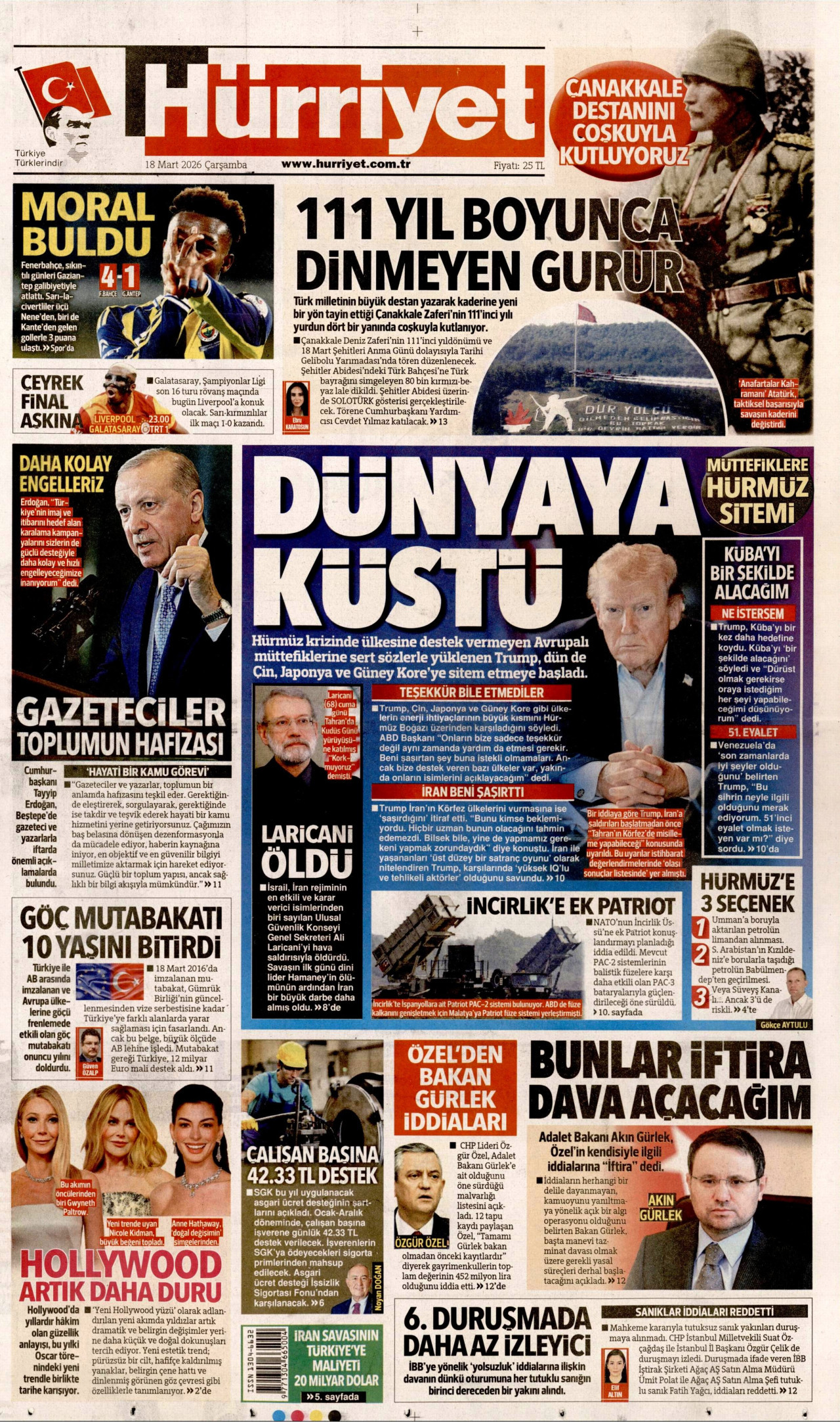 Hürriyet Gazetesi Manşeti - 18.03.2026