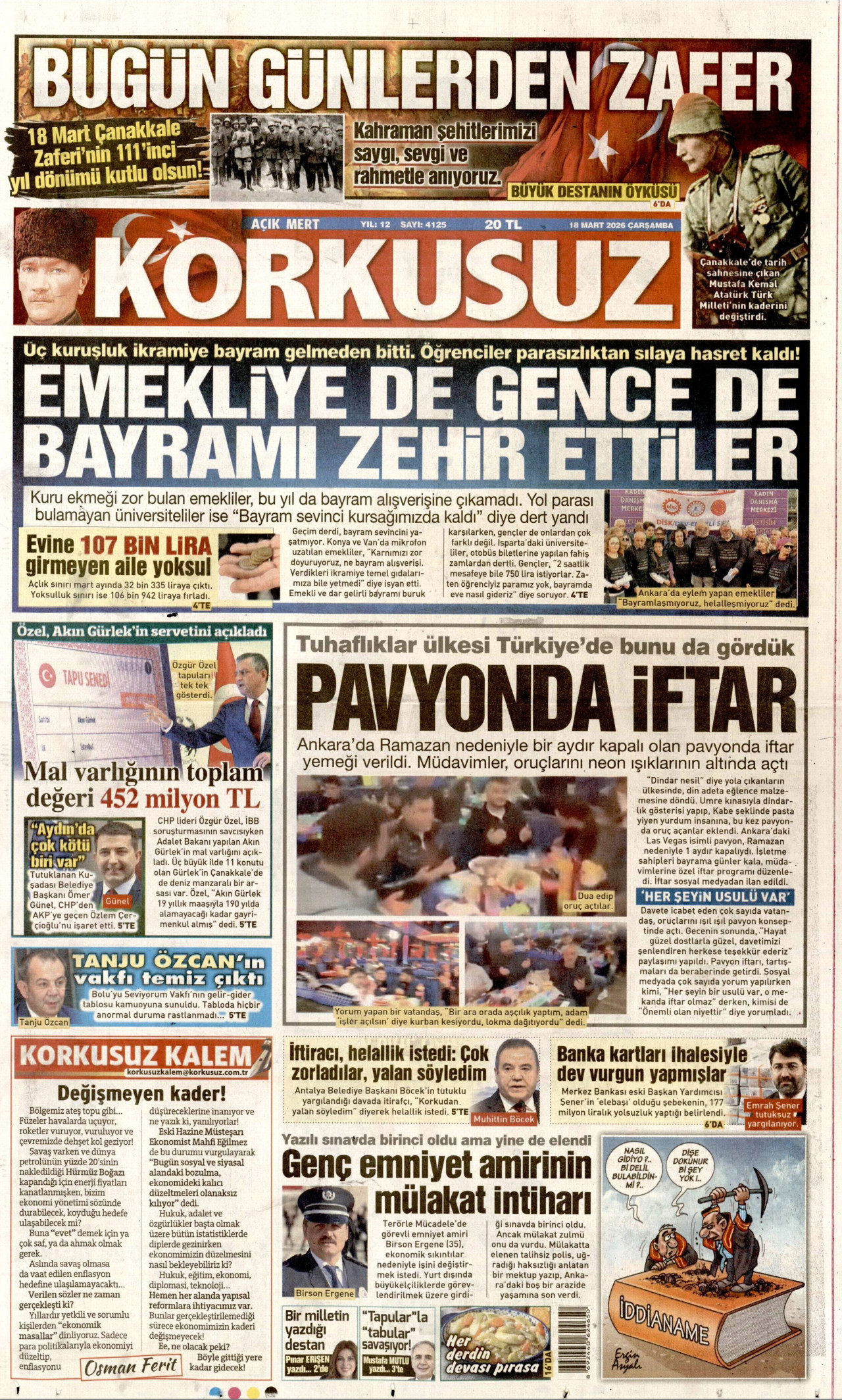Korkusuz Gazetesi Manşeti - 18.03.2026