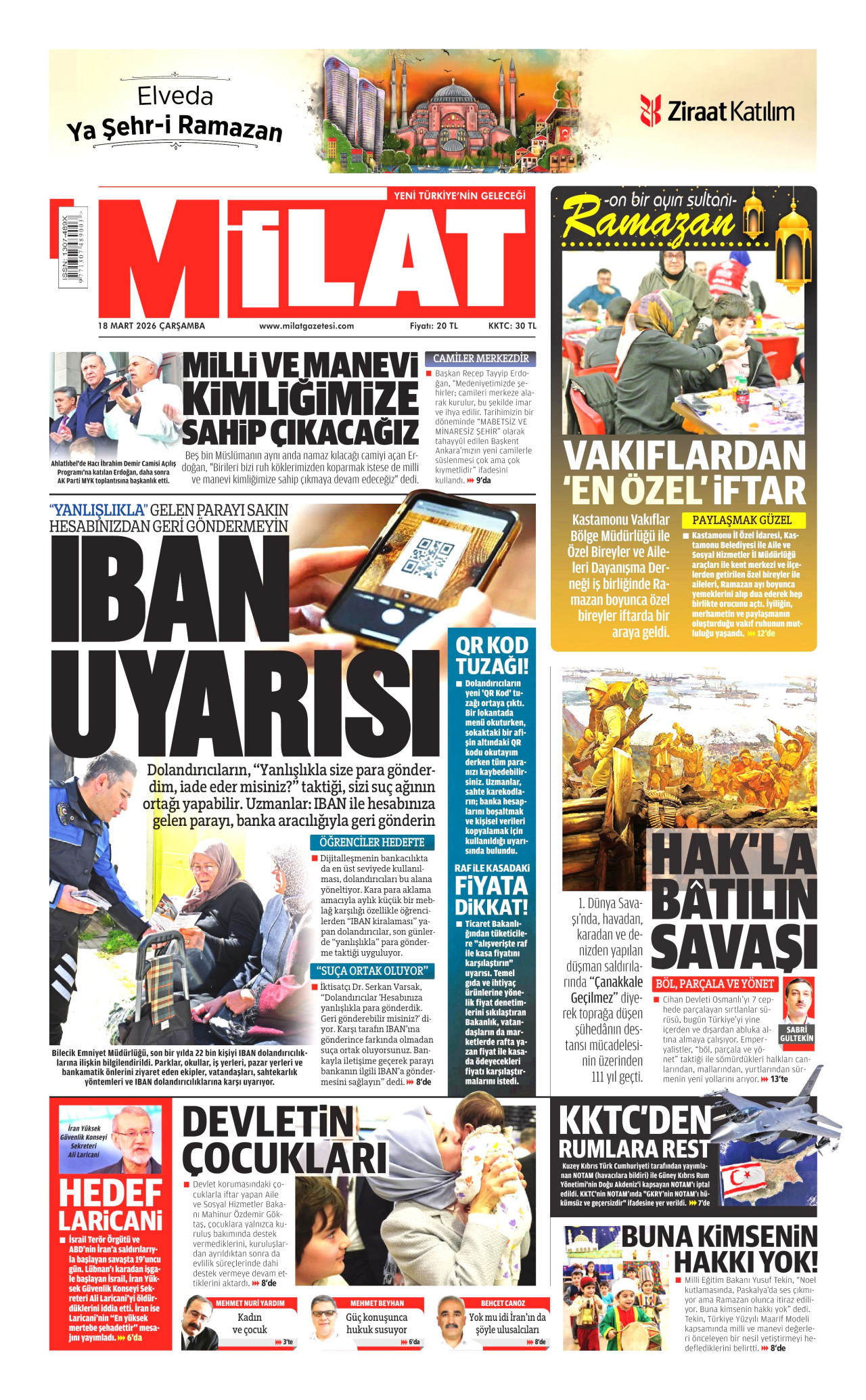 Milat Gazetesi Manşeti - 18.03.2026