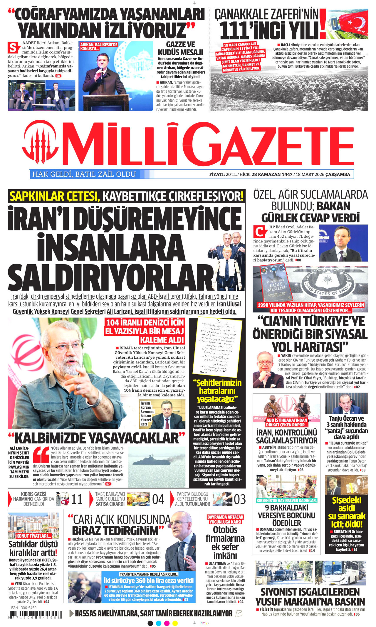 Milli Gazete Gazetesi Manşeti - 18.03.2026
