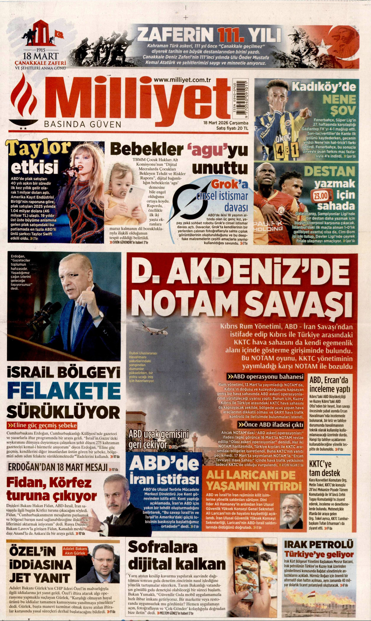 Milliyet Gazetesi Manşeti - 18.03.2026