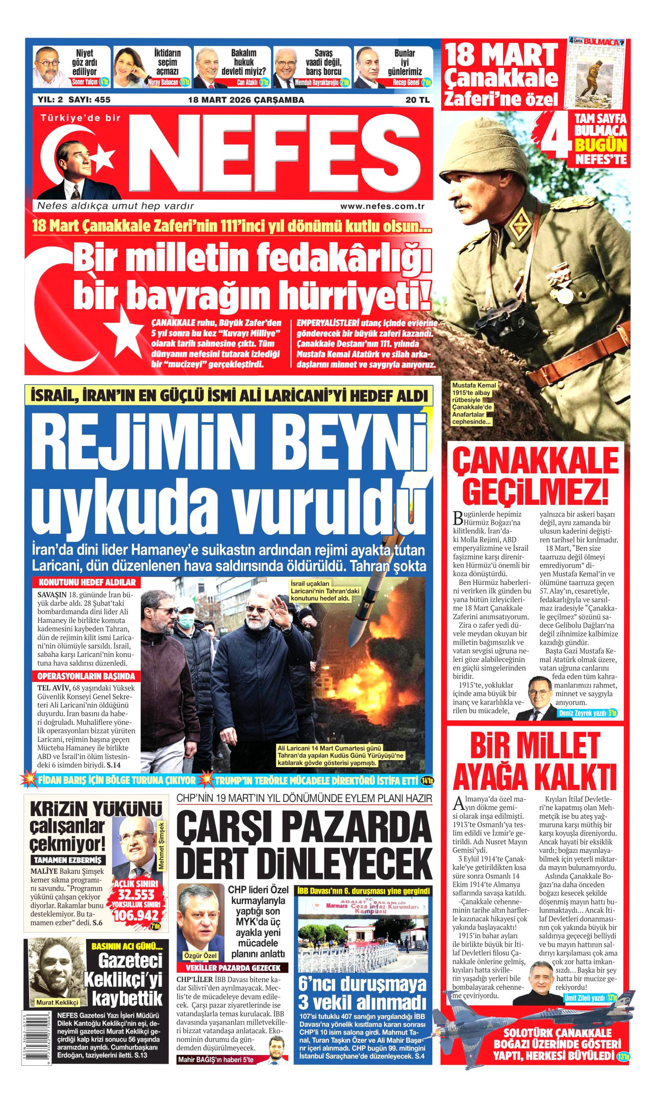 Nefes Gazetesi Manşeti - 18.03.2026