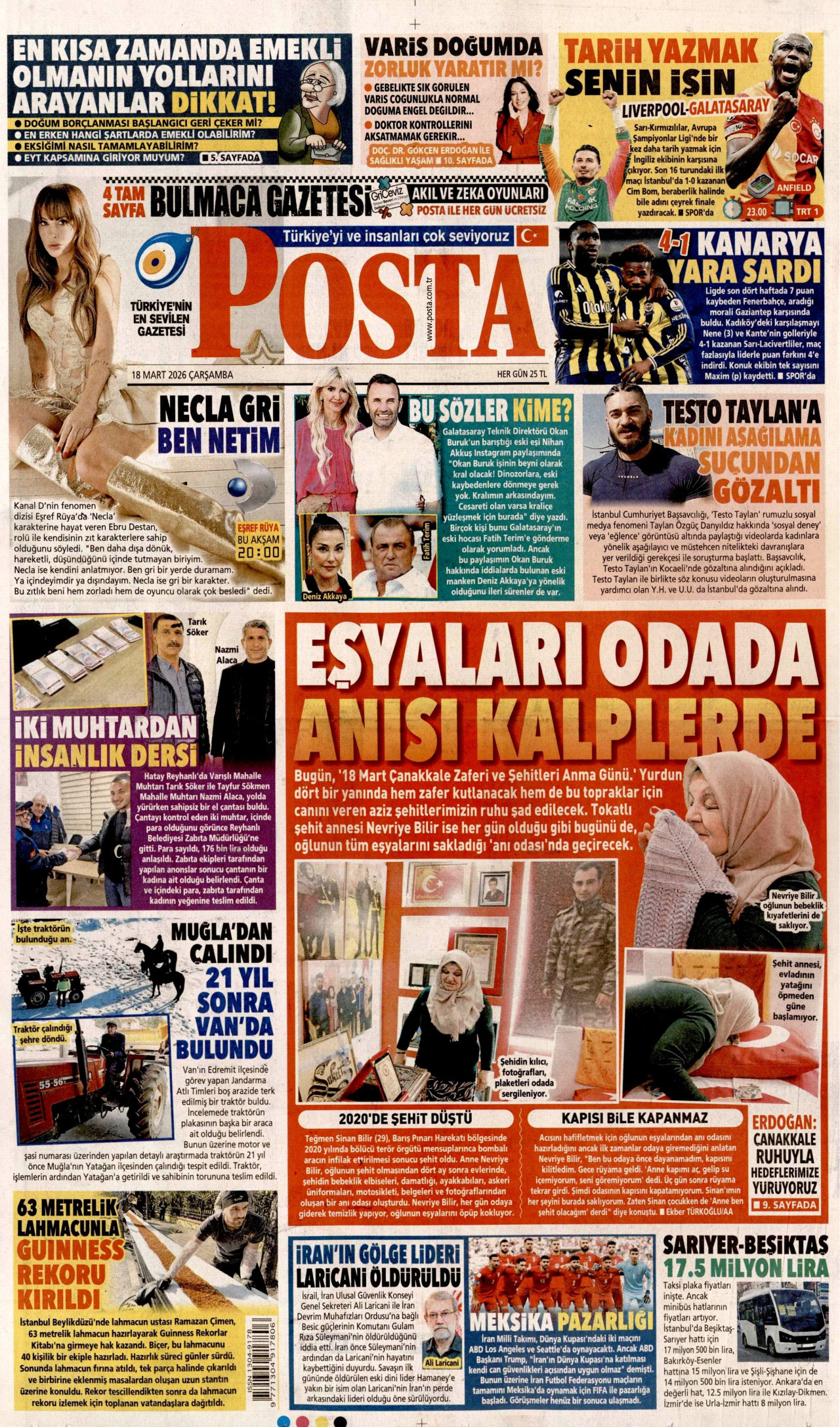 Posta Gazetesi Manşeti - 18.03.2026