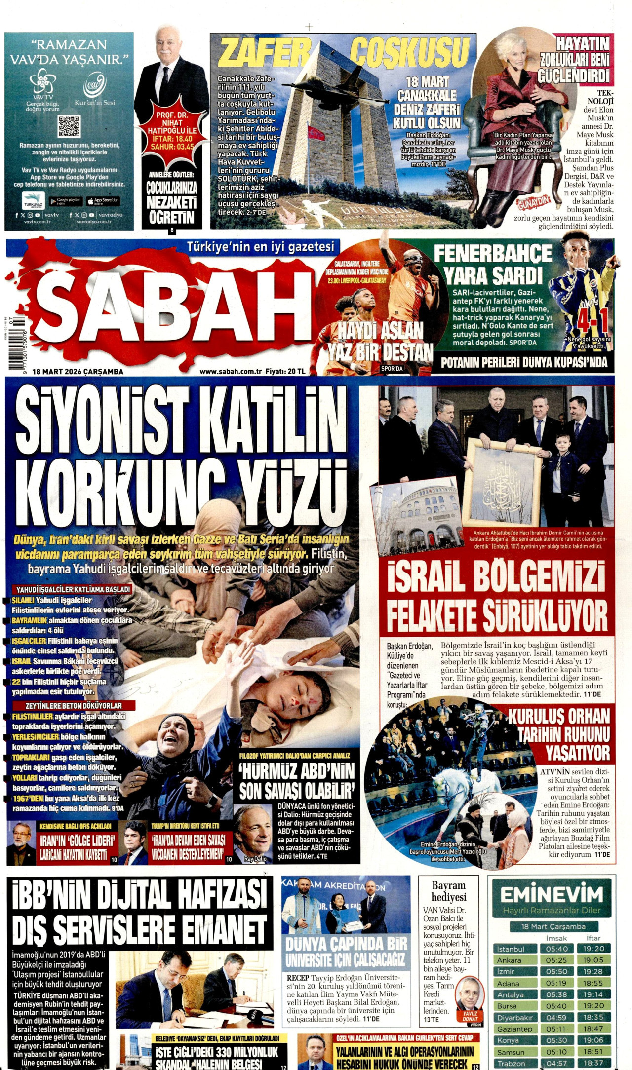 Sabah Gazetesi Manşeti - 18.03.2026