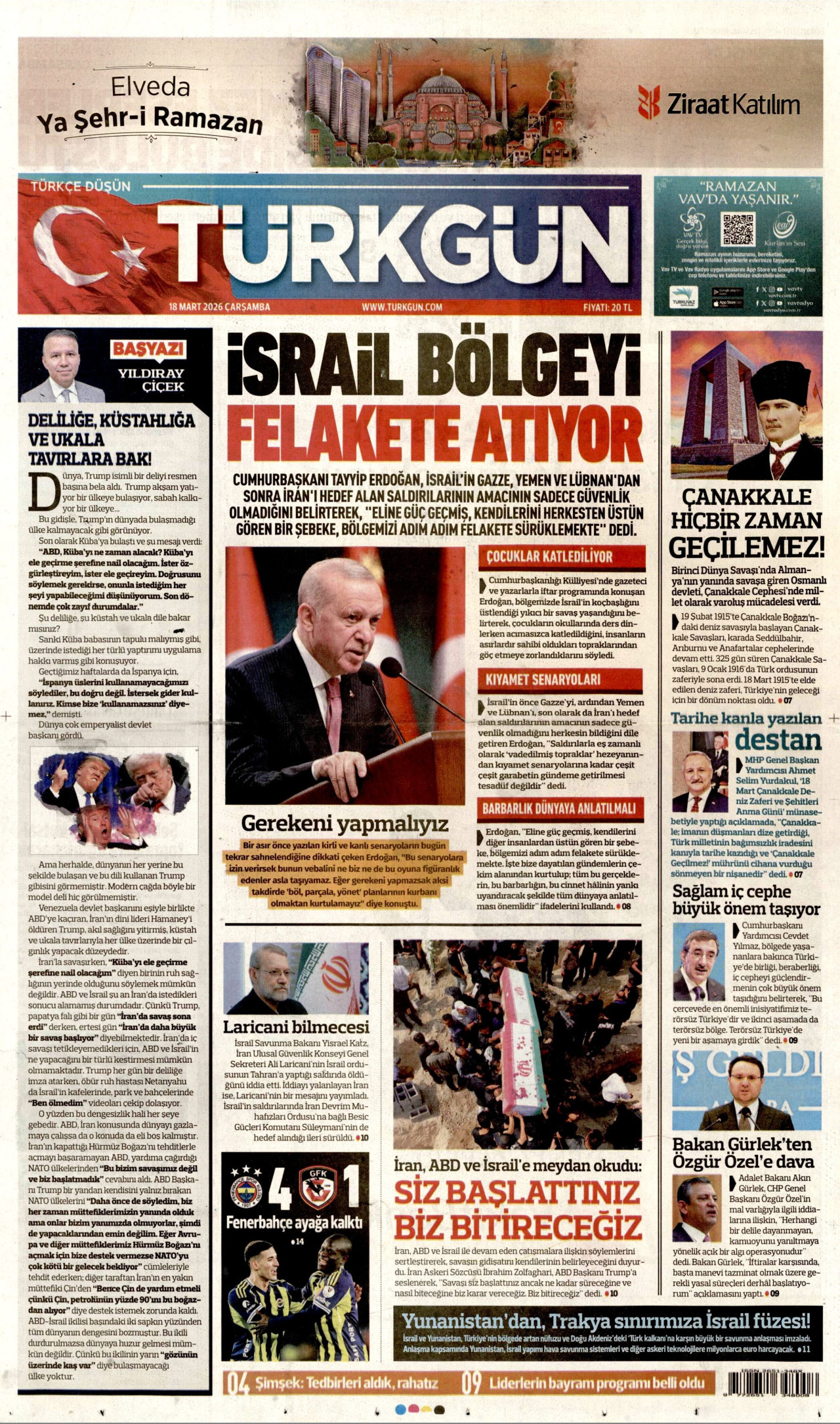 Türkgün Gazetesi Manşeti - 18.03.2026