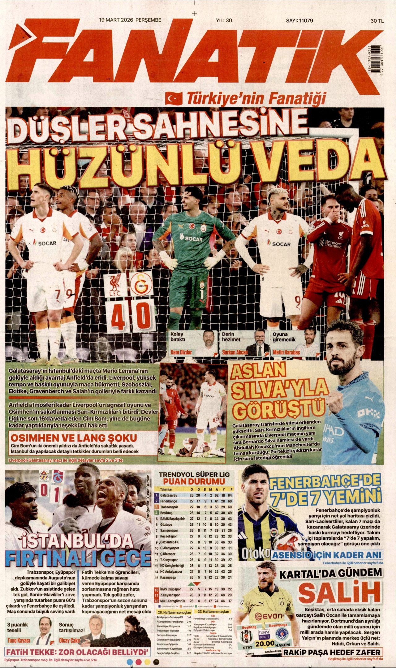 Fanatik Gazetesi Manşeti - 19.03.2026
