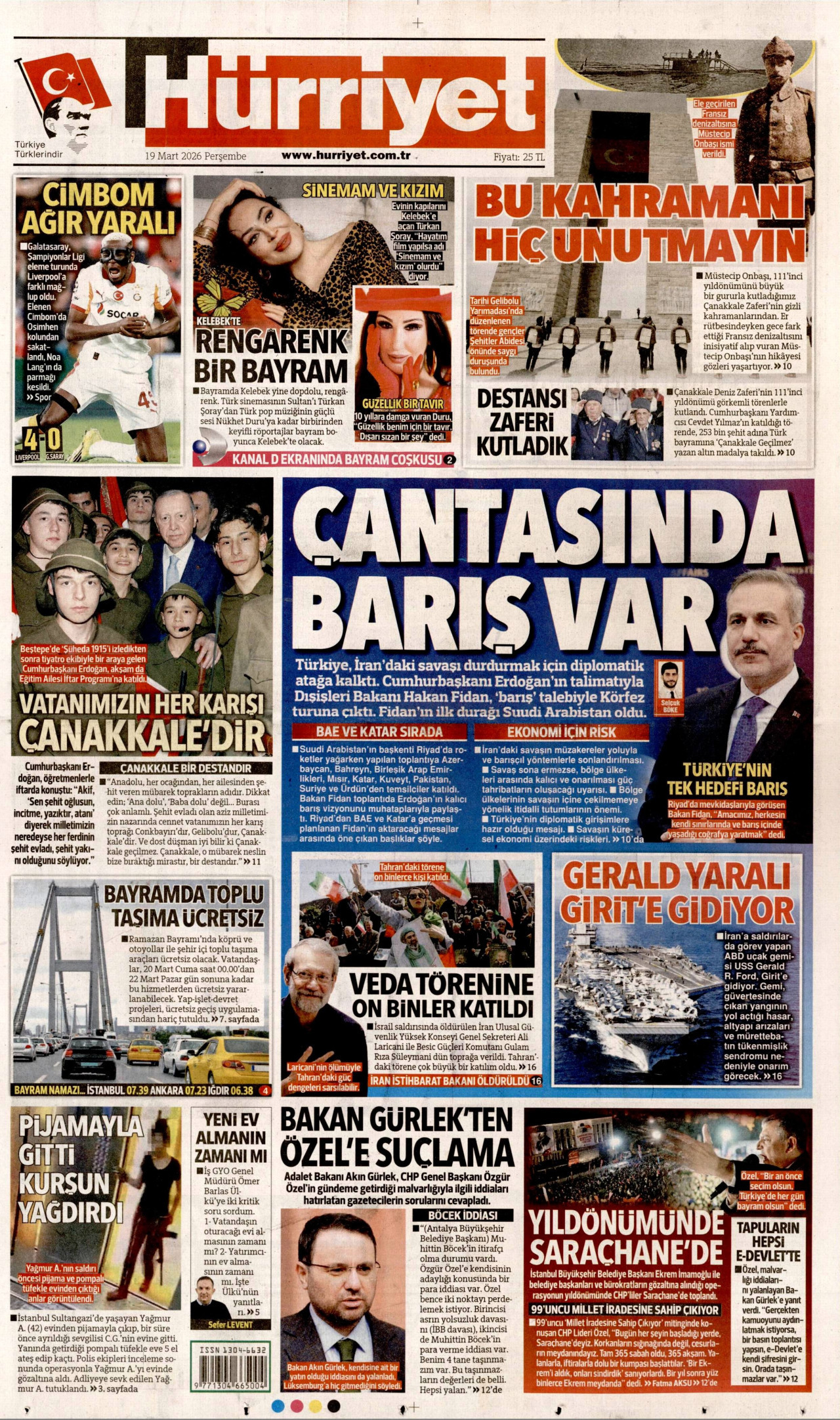 Hürriyet Gazetesi Manşeti - 19.03.2026