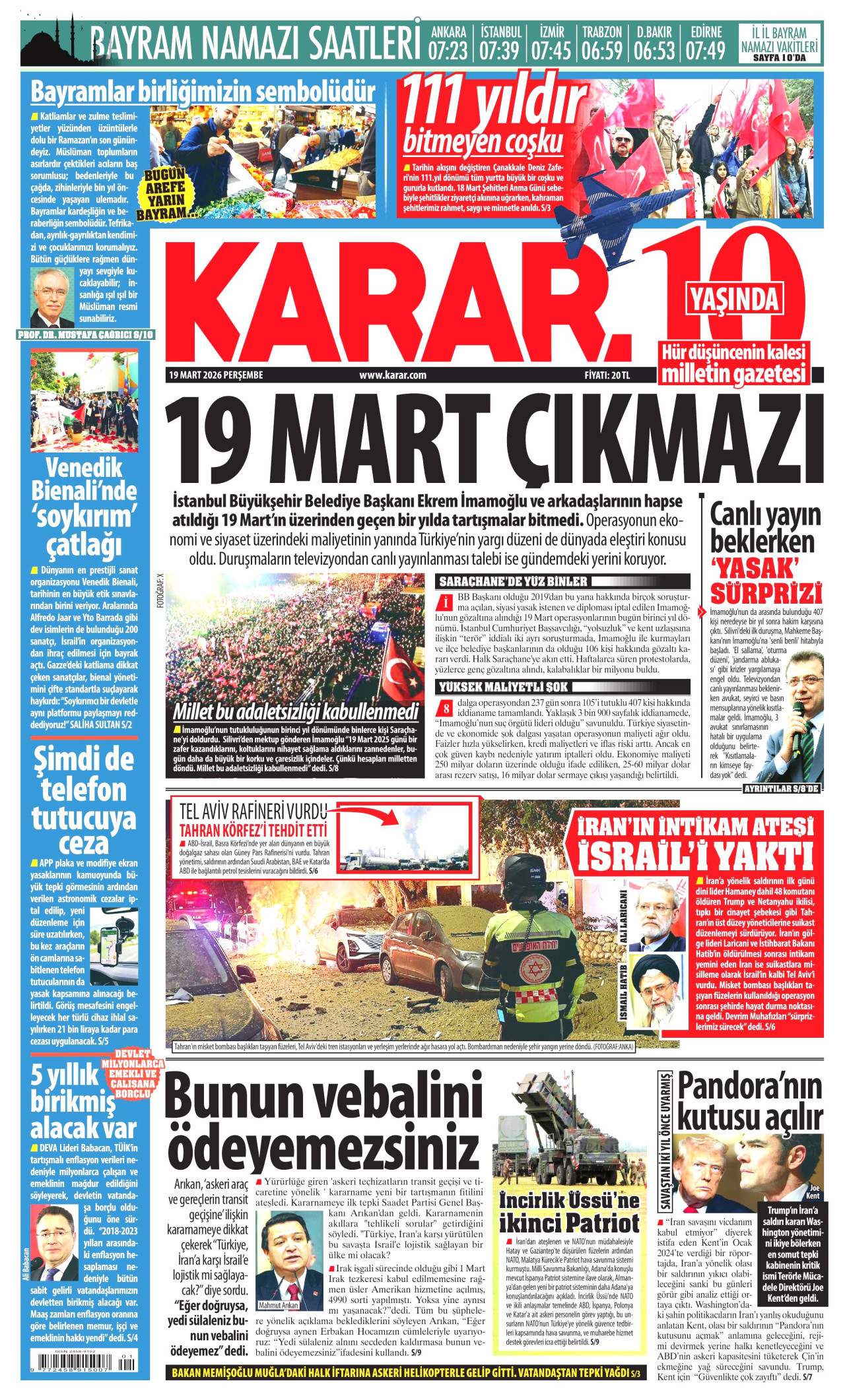 Karar Gazetesi Manşeti - 19.03.2026