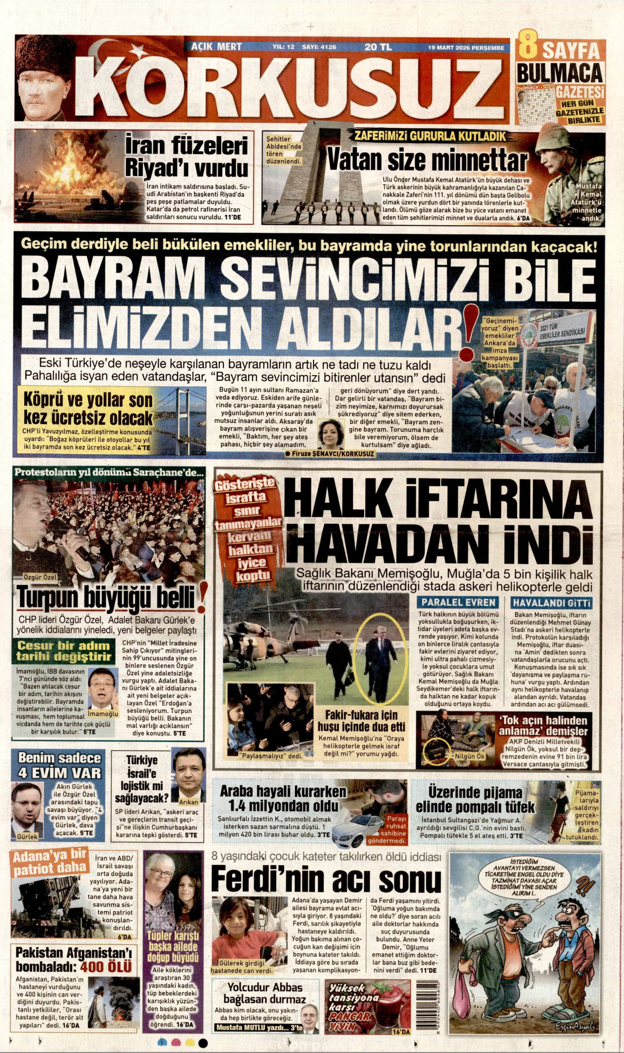 Korkusuz Gazetesi Manşeti - 19.03.2026