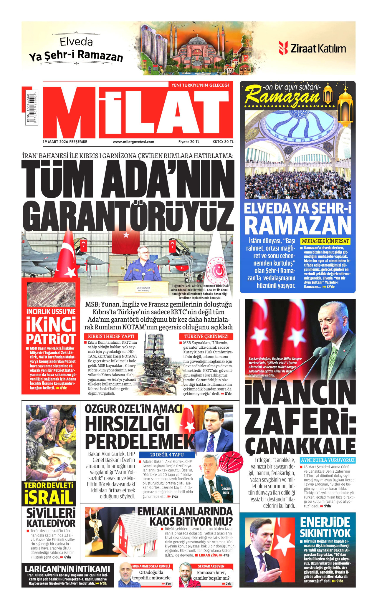 Milat Gazetesi Manşeti - 19.03.2026