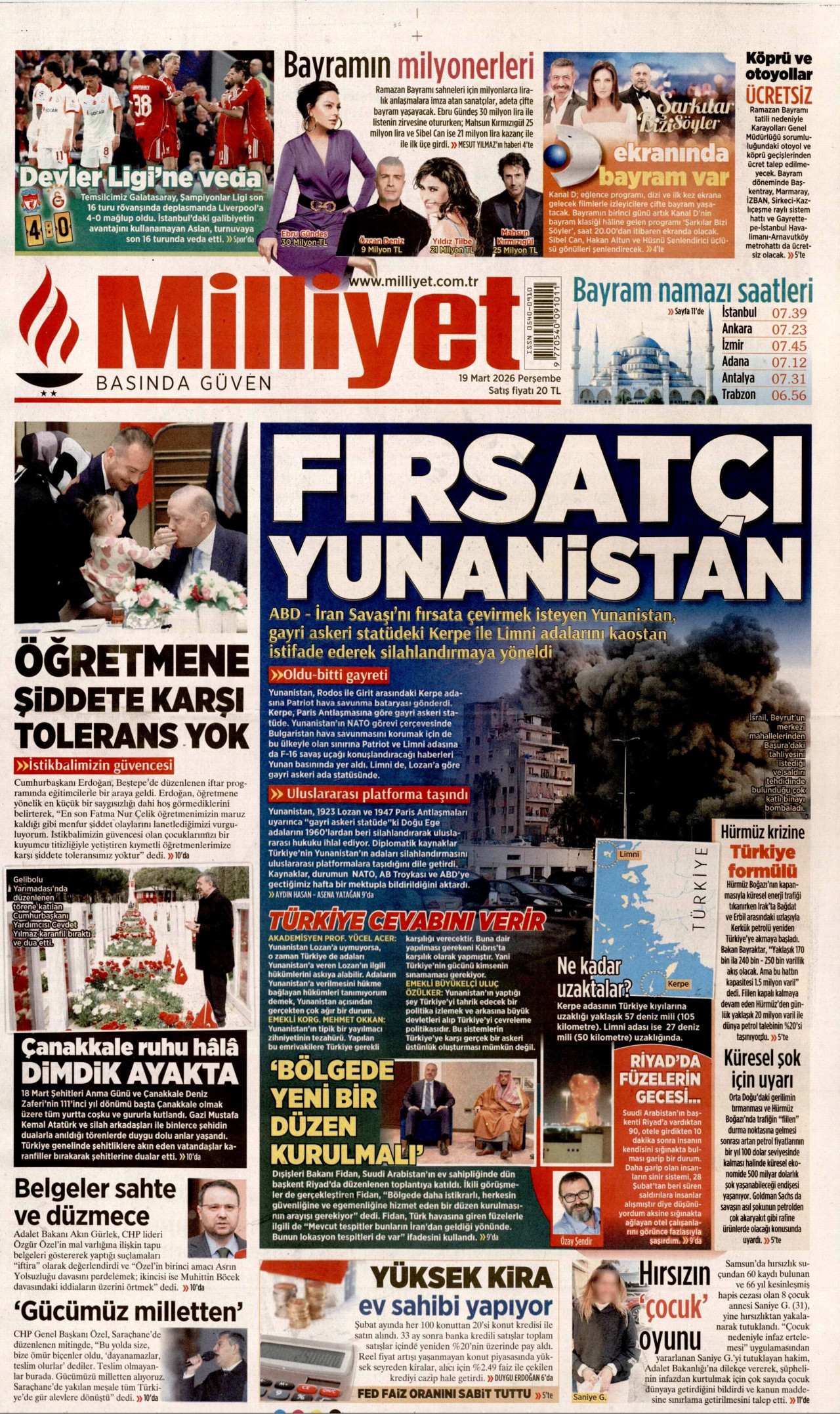 Milliyet Gazetesi Manşeti - 19.03.2026