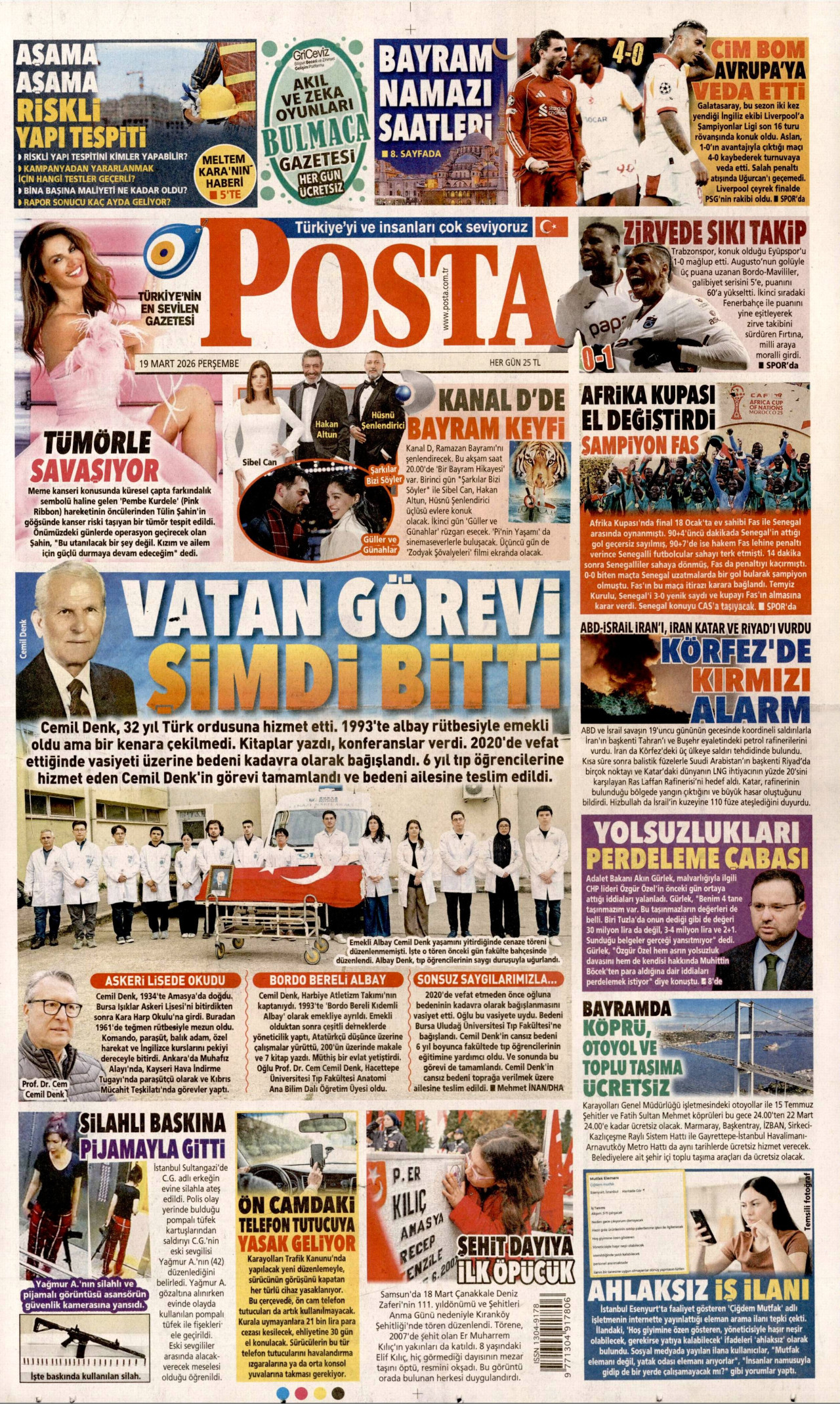Posta Gazetesi Manşeti - 19.03.2026