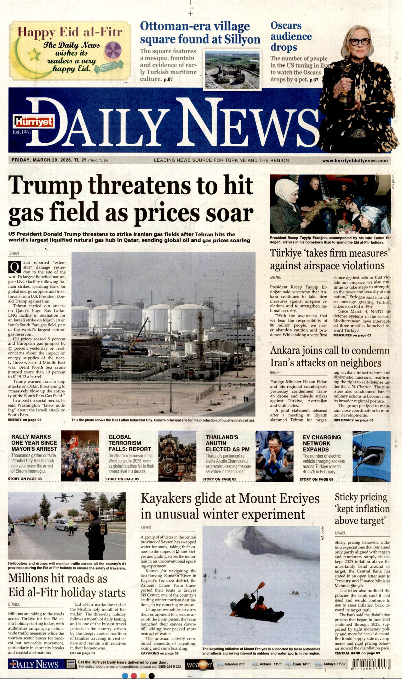 Hürriyet Daily News Gazetesi Manşeti - 20.03.2026