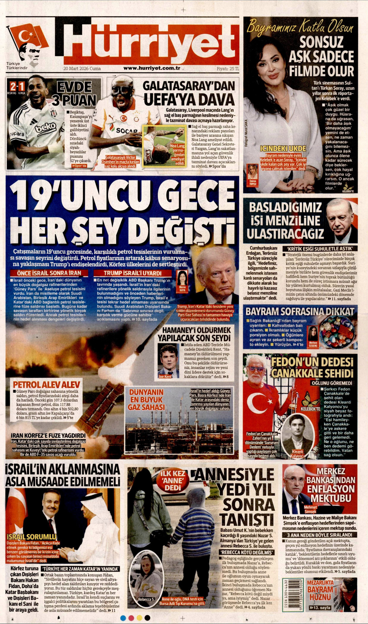 Hürriyet Gazetesi Manşeti - 20.03.2026