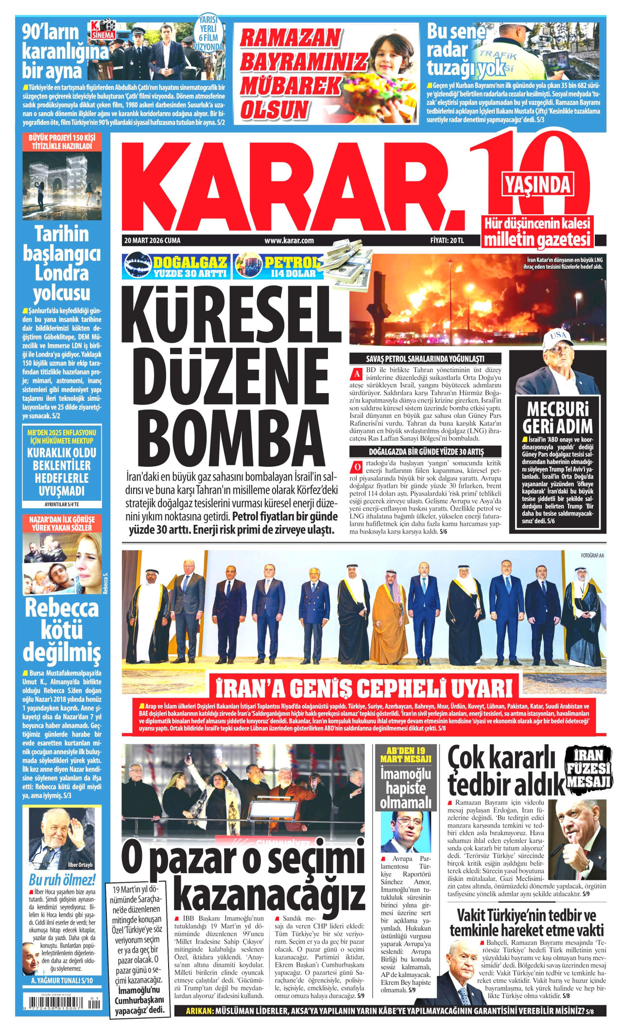 Karar Gazetesi Manşeti - 20.03.2026
