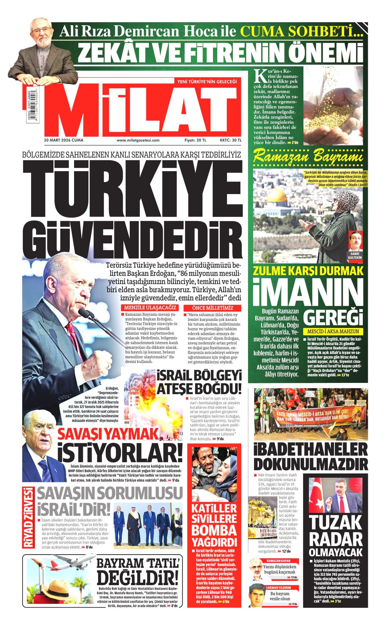 Milat Gazetesi Manşeti - 20.03.2026