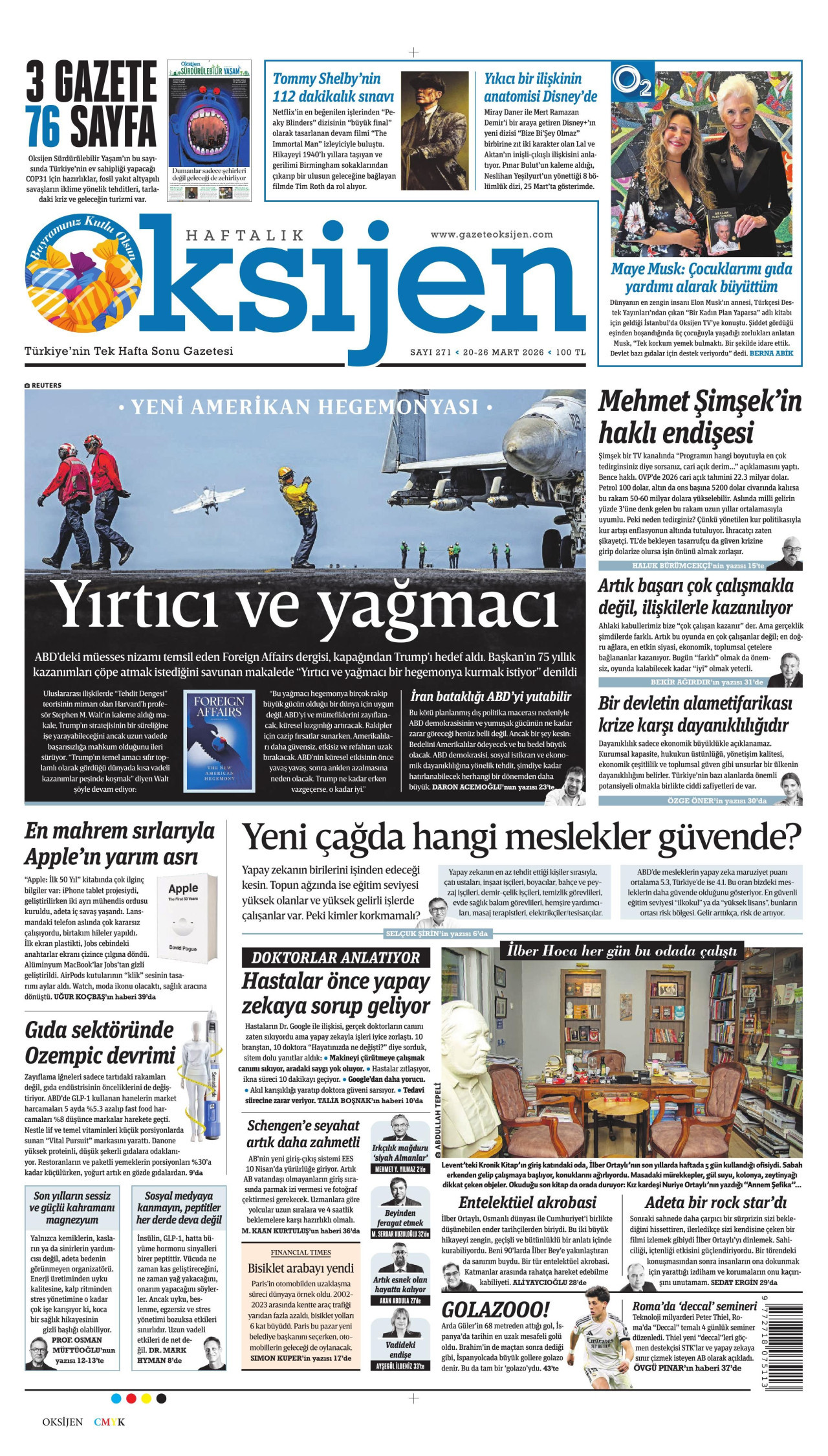 Oksijen Gazetesi Manşeti - 20 Mart 2026 Birinci Sayfa