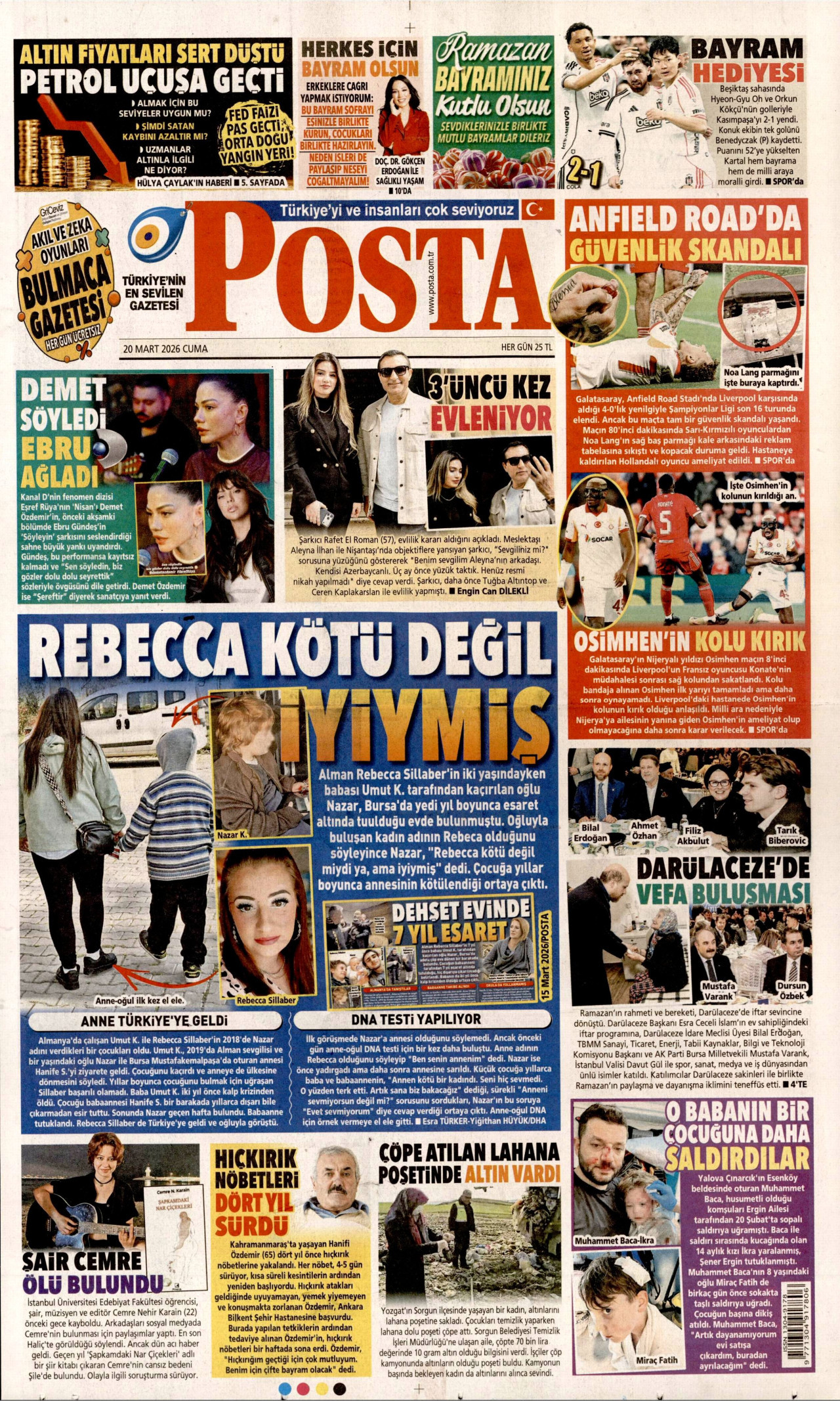 Posta Gazetesi Manşeti - 20.03.2026