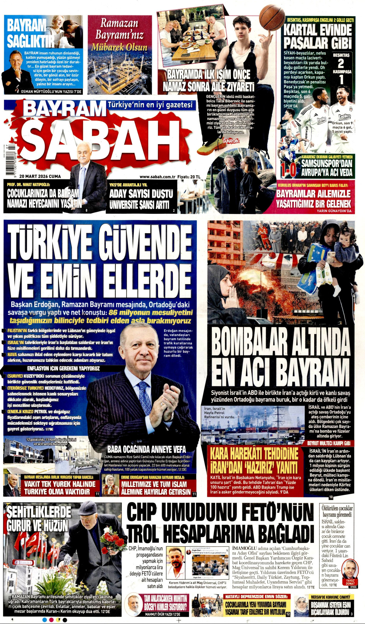 Sabah Gazetesi Manşeti - 20.03.2026