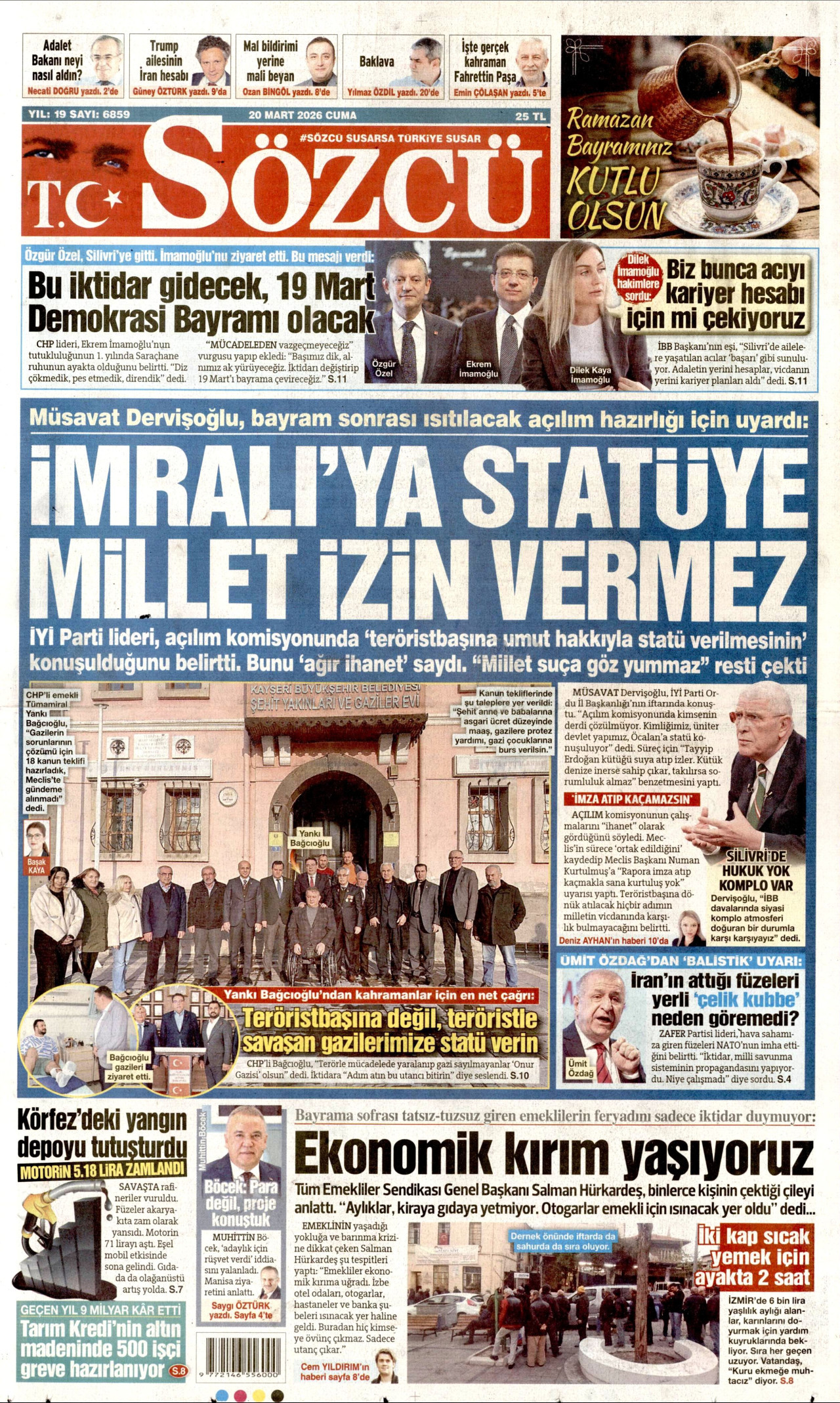 Sözcü Gazetesi Manşeti - 20.03.2026