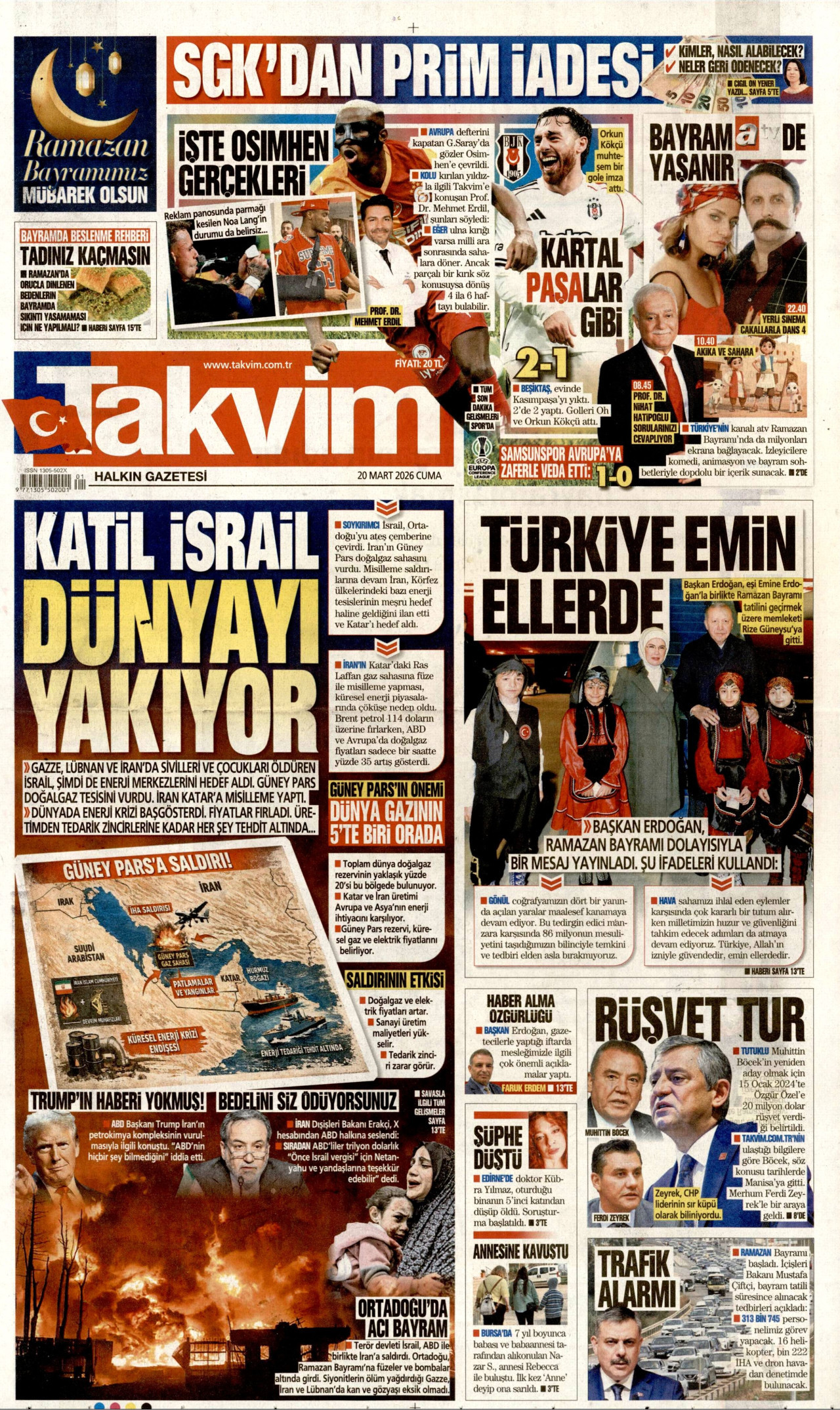 Takvim Gazetesi Manşeti - 20.03.2026