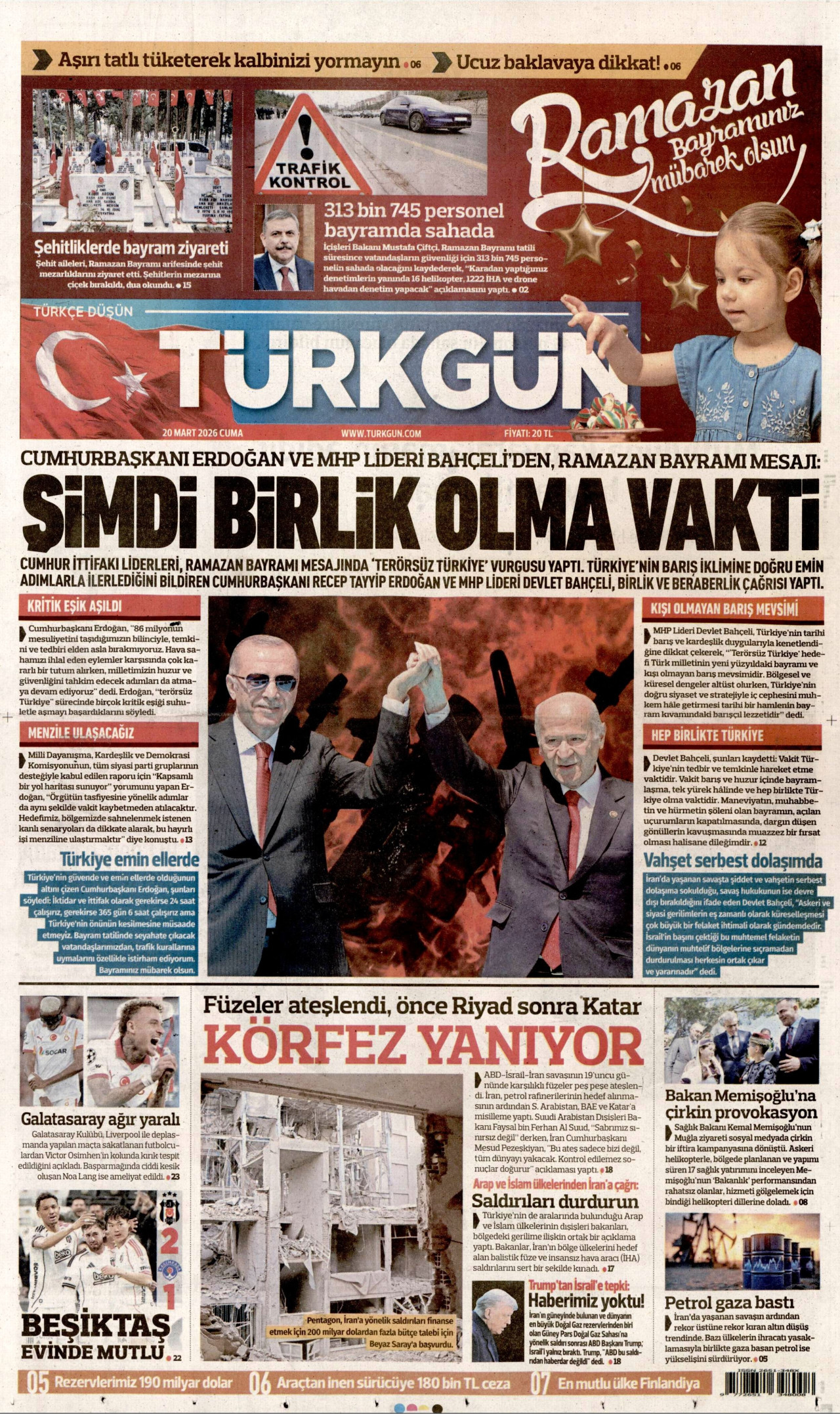 Türkgün Gazetesi Manşeti - 20.03.2026