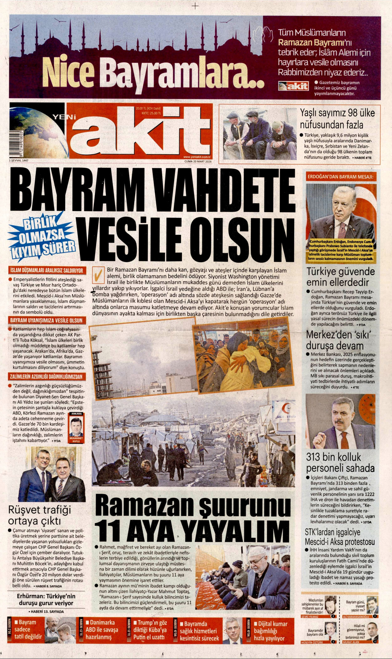 Yeni Akit Gazetesi Manşeti - 20.03.2026