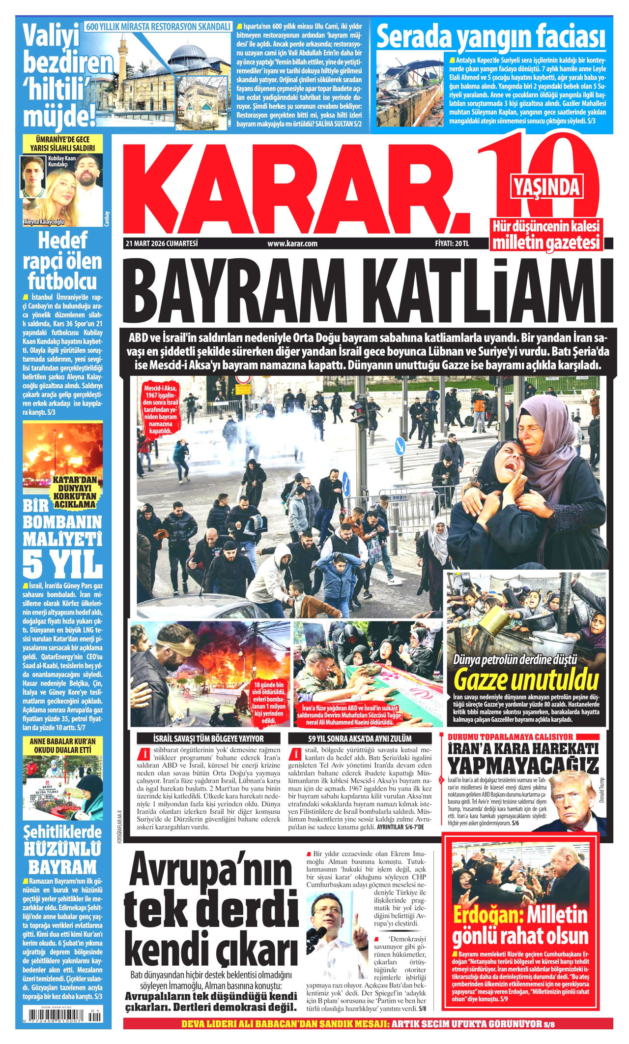 Karar Gazetesi Manşeti - 21.03.2026
