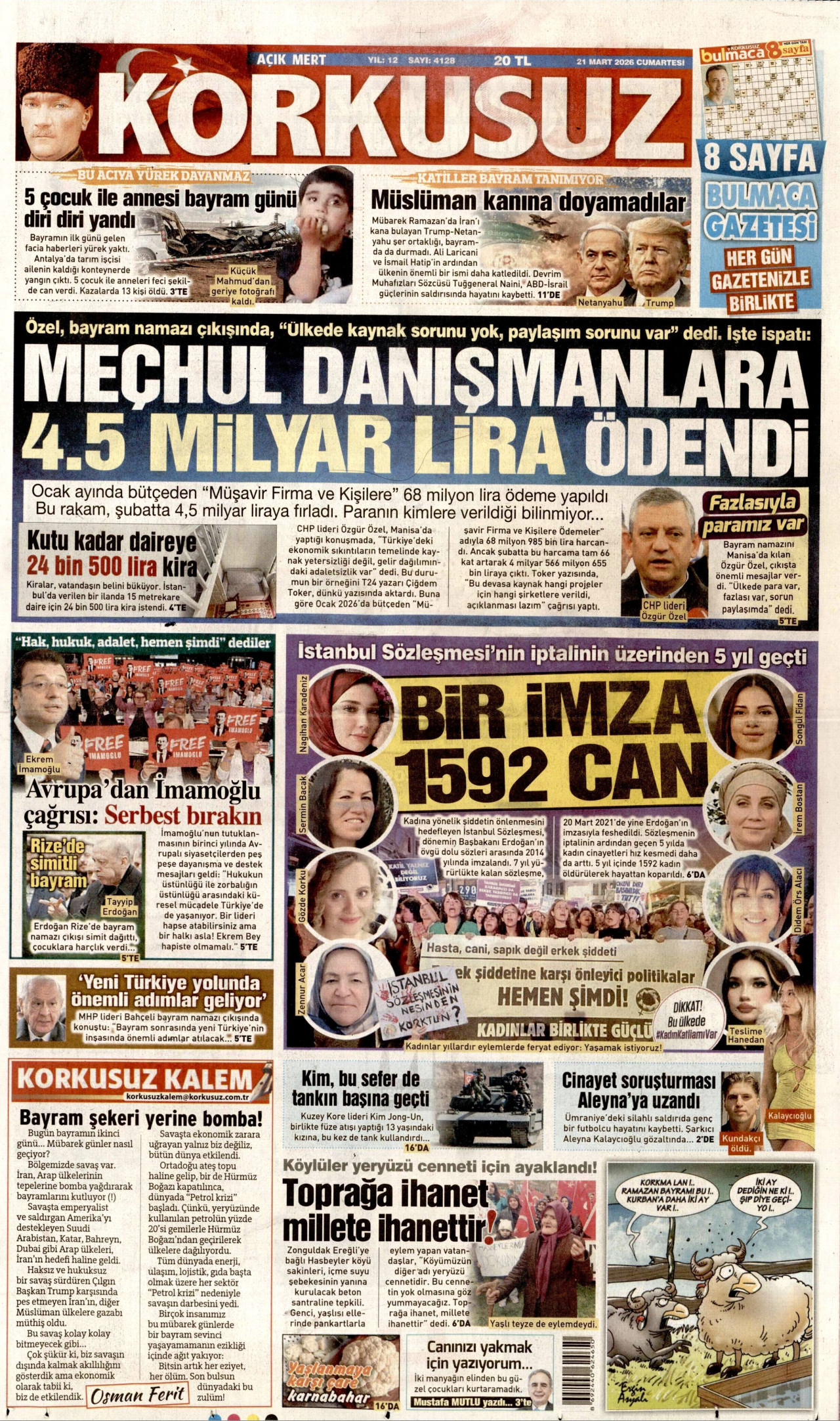 Korkusuz Gazetesi Manşeti - 21.03.2026