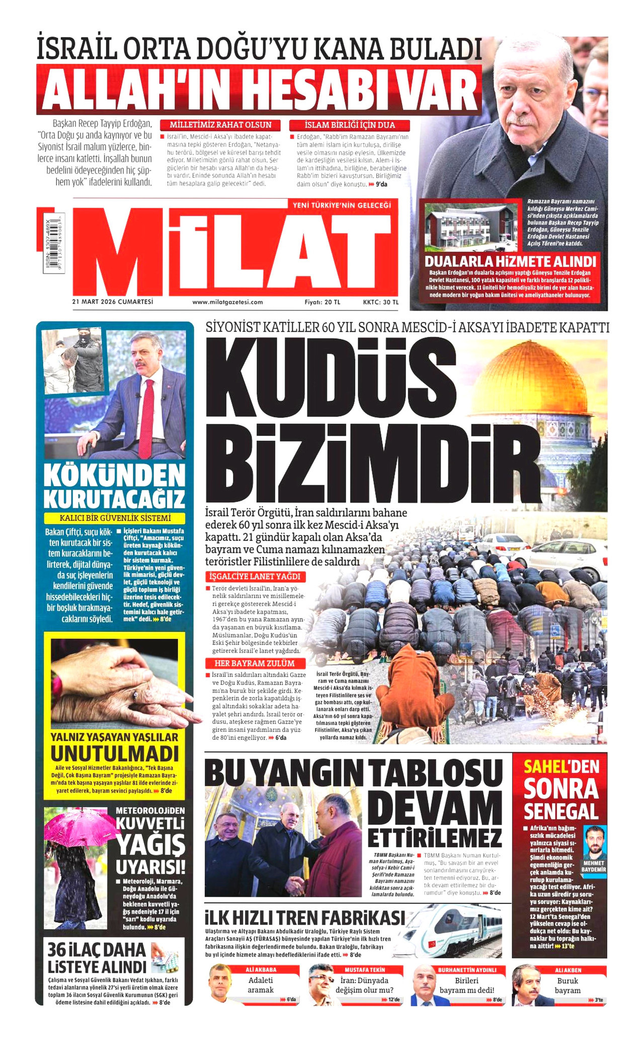 Milat Gazetesi Manşeti - 21.03.2026