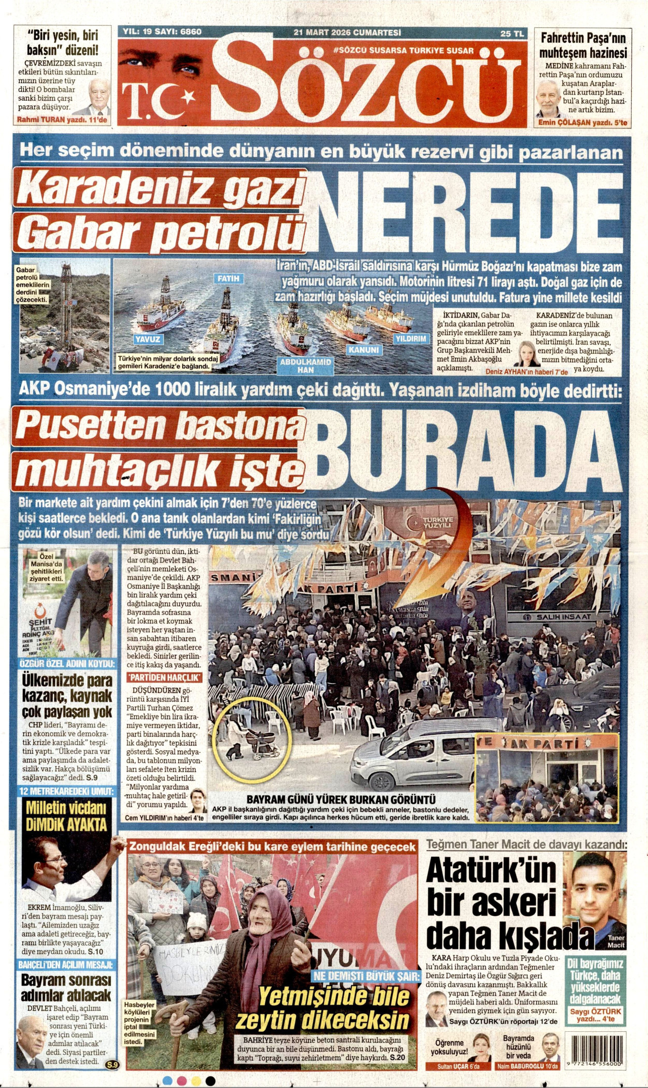 Sözcü Gazetesi Manşeti - 21.03.2026