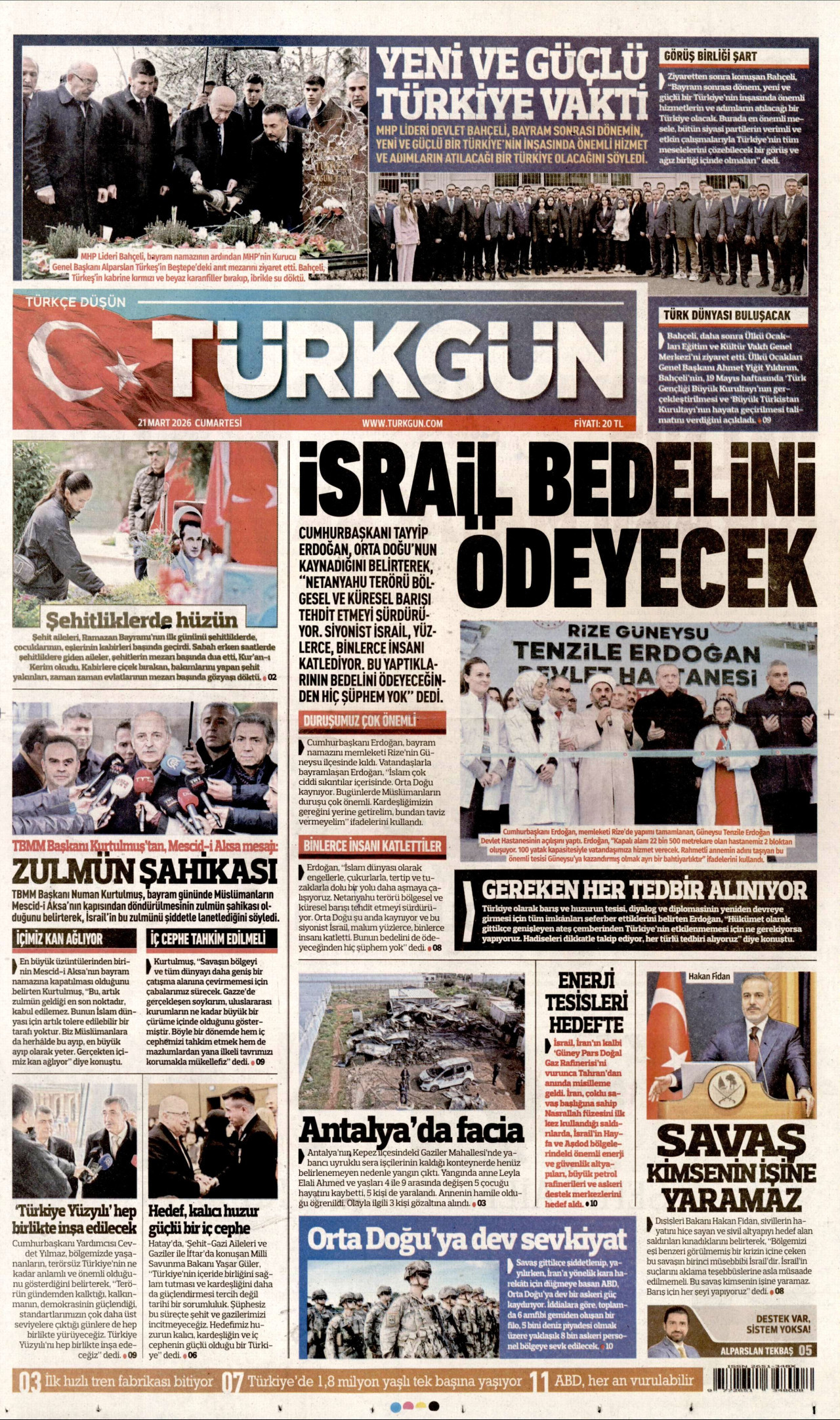Türkgün Gazetesi Manşeti - 21.03.2026